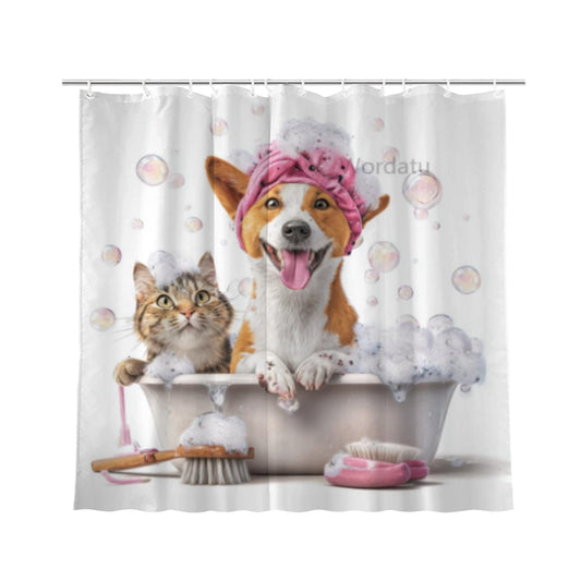 Wordatu Funny Basenji Shower Curtain Decor Fabric Bathroom Curtains, Kids Children Cartoon Waterproof 72x72 inch with 12 Hooks