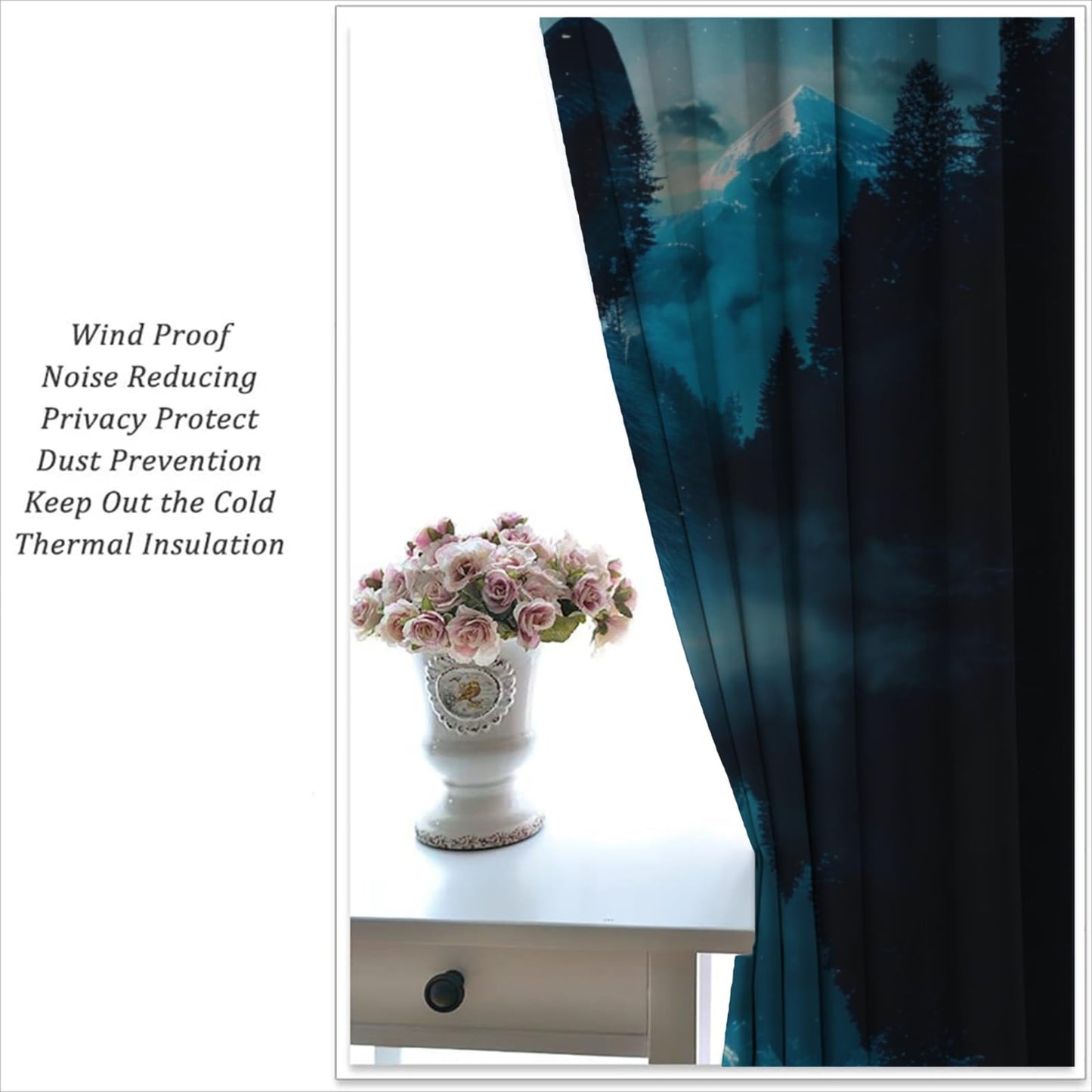 Wolf Blackout Curtains for Boys Girl Bedroom Home Decor, Wildlife Misty Forest Starry Sky Mountains Abstract Art Thermal Insulated Rod Pocket Darkening Living Room Window Drapes, 42 x 45 inch