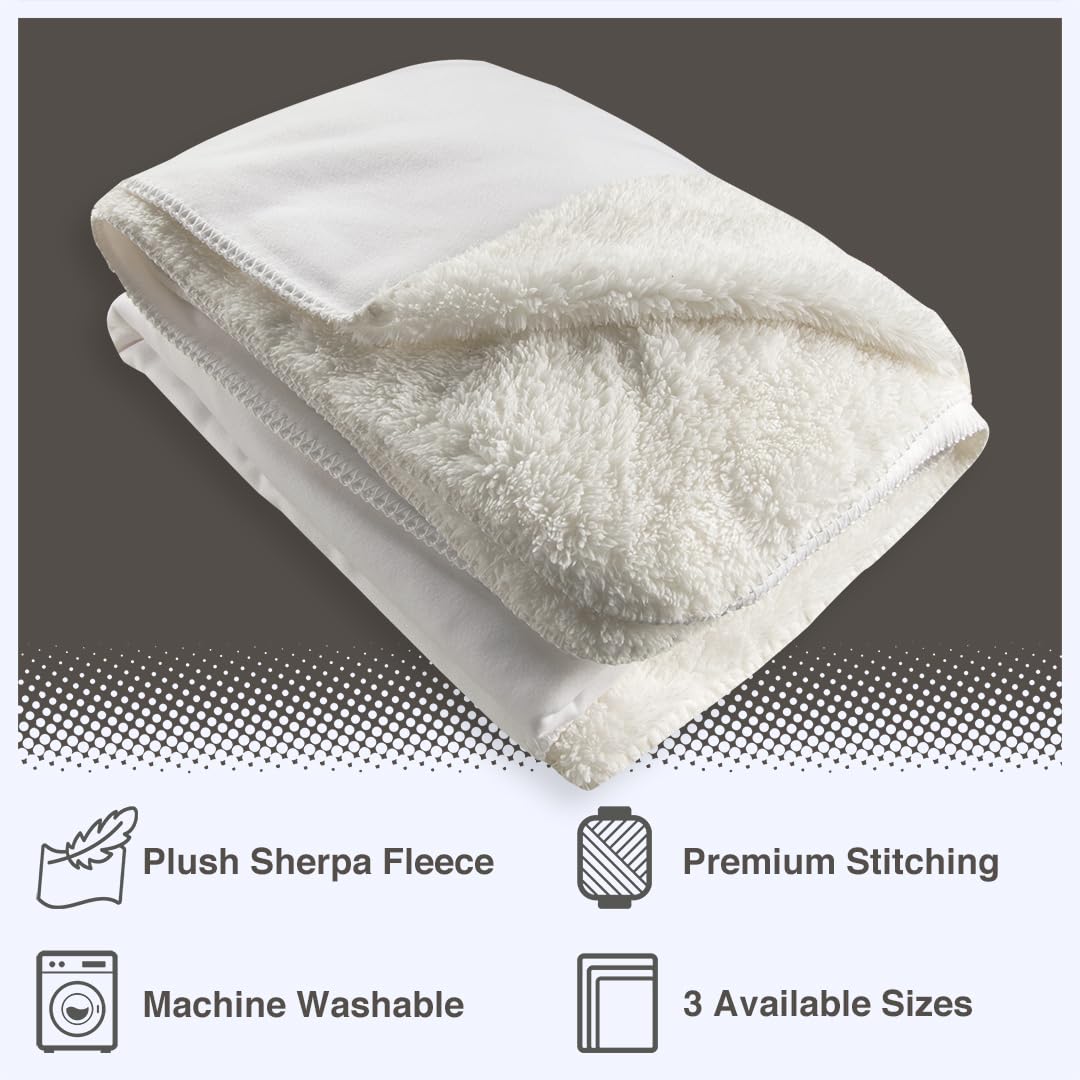 Innovative Design Group Sherpa Fleece Throw Blanket for Couch Soft Throw for Women & Men Thick Warm Blanket for All Season (White, Double)