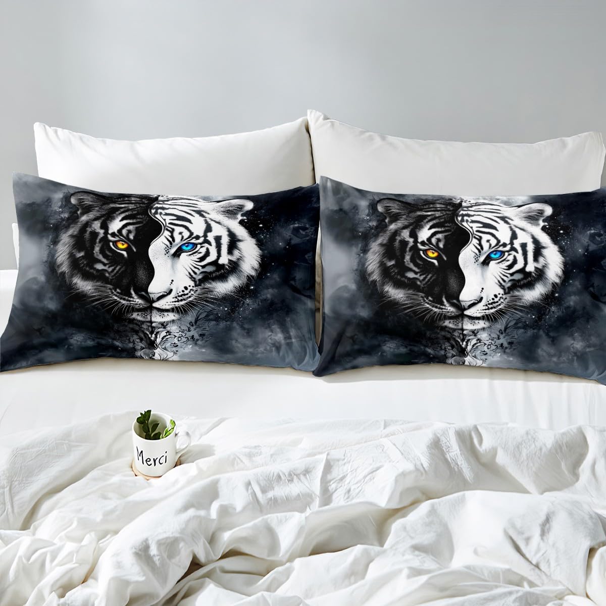 Erosebridal Boys Tiger Bedding Set Twin Size, African Safari Animal Bed Sheets Set Exotic Wildlife Flat Fitted Sheet Black White Soft Microfiber Bed Set for Adult Teens Youth Men Bedroom Decor