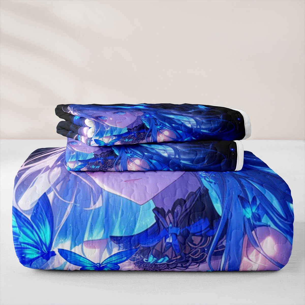 Erosebridal Japanese Girl Quilt Twin Size - Anime Gifts Bedspread Butterfly Decorations Bed Coverlet with 1 Pillowcase