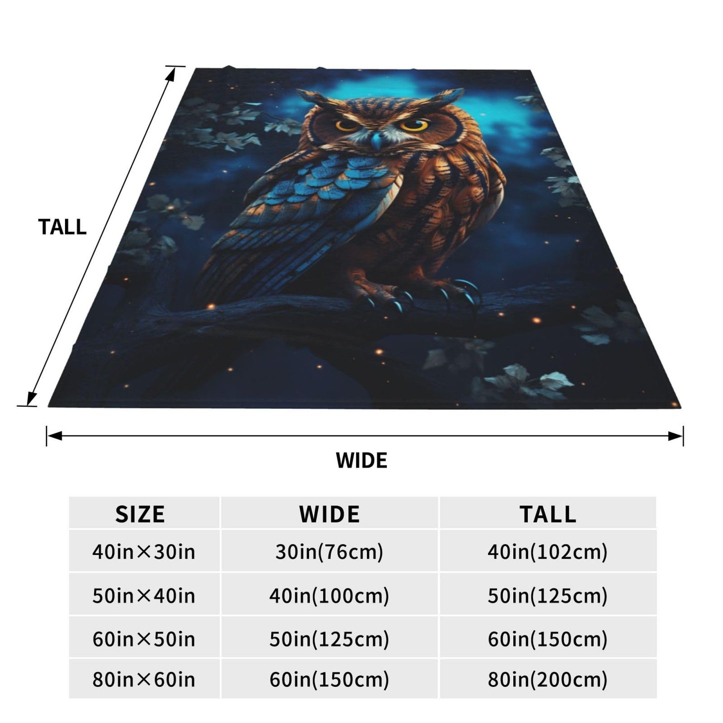 amepay Cute Owl Blanket for Adults Kids Gifts for Owl Lovers Blue Flannel Throw Blankets Soft Comfy Lightweight for Home Decor Couch Bed Sofa 60x50 Inches