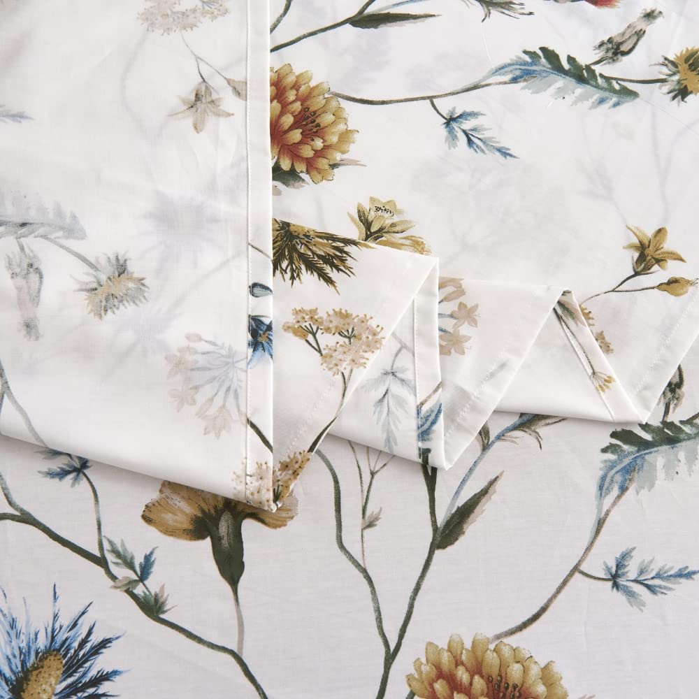 DAUAOTO 100% Cotton Sheets Set Twin Size Printed Bedding Sets, Up to 14" Deep Mattress, Foral Botanical Pattern Bedlinen Set