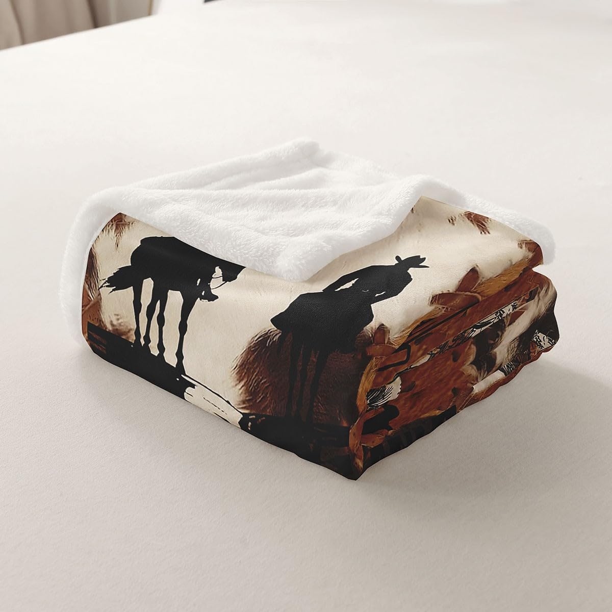 Erosebridal Western Cowboy Fleece Blanket Longhorn Cow Skull Cowhide Print Sherpa Blanket 90"x90", Tribal Geometric Aztec Farmhouse Farm Animals Fuzzy Plush Throw