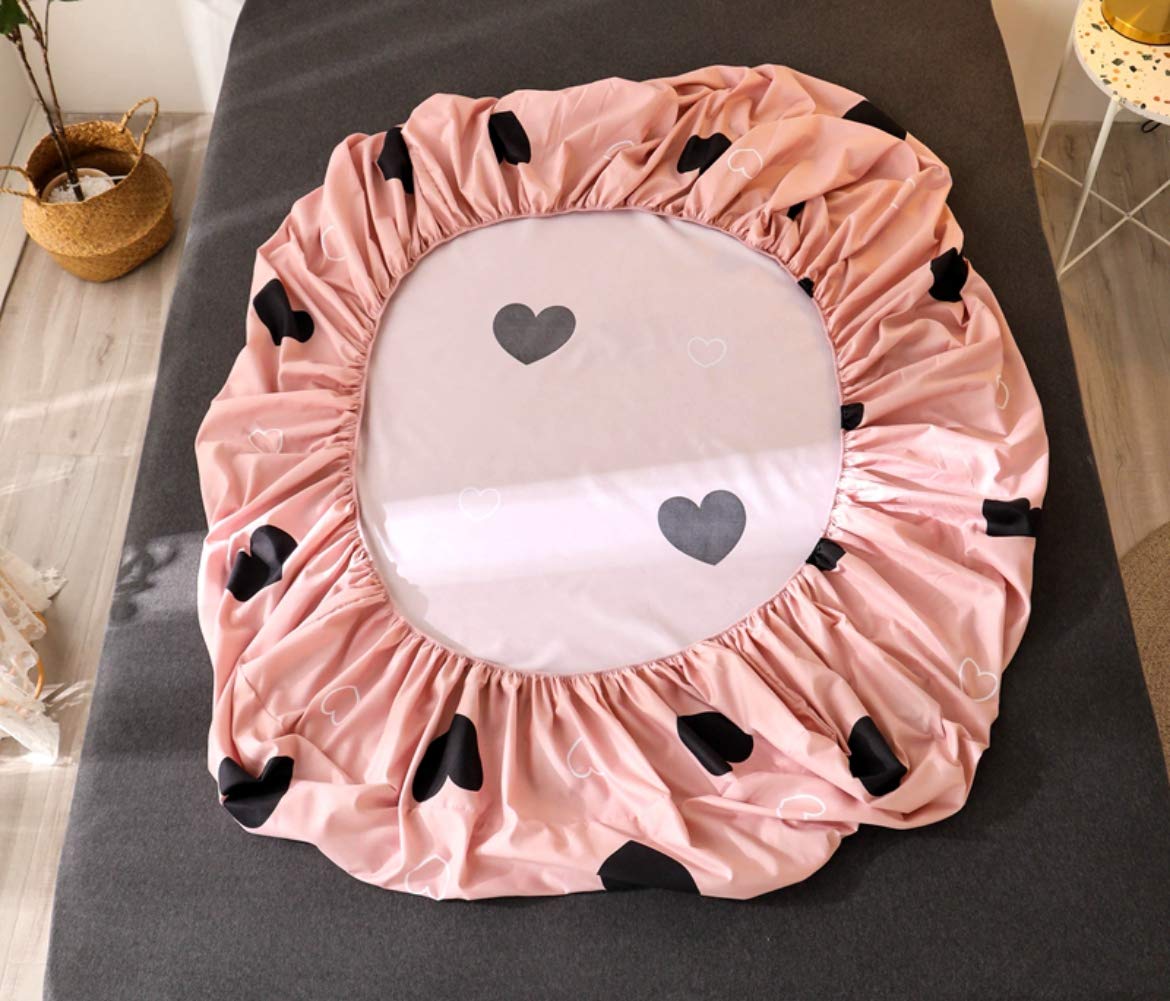 Girls Cute Heart Pattern Fitted Sheet for Kids Twin Size Lovely Pink Black Bedroom Decor Bed Sheet Set Girly Cartoon Love Geometric Bedding Set Children Modern Design Bed Cover with 1 Pillow Case