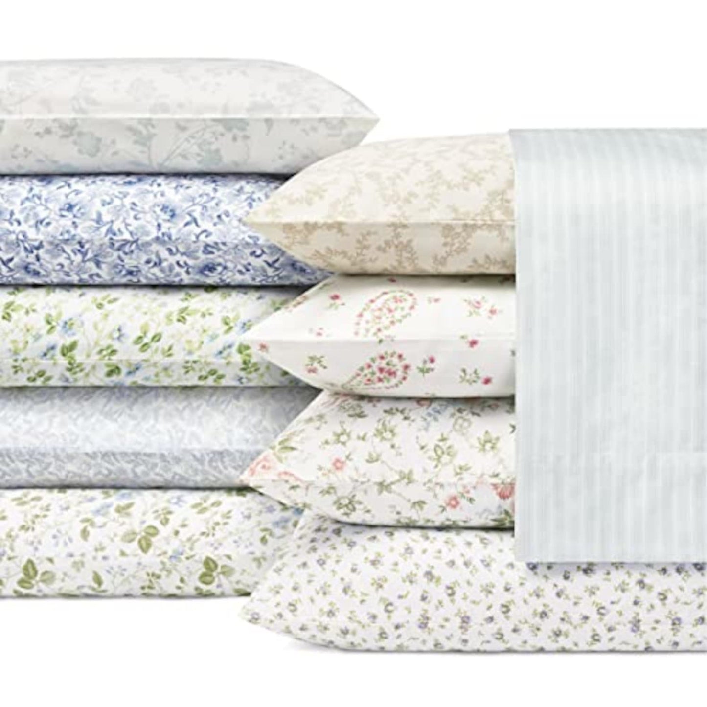 Laura Ashley - King Sheets, Cotton Percale 6-Piece Bedding Set, Crisp & Cool Home Decor (Belle Blue Cashmere, King)