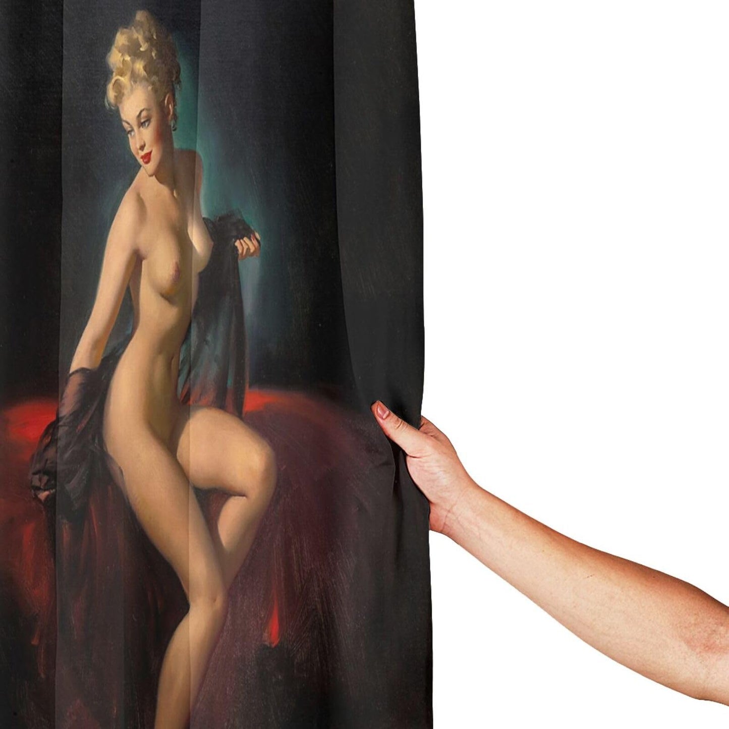 FUNNY KIDS' HOME Retro Pin up Girl Shower Curtains for Bathroom Oil Painting Art Canvas Style Bathroom Decor Sexy Lady Bathing in The Bathtub Waterproof Polyester 72(w) x72(h)