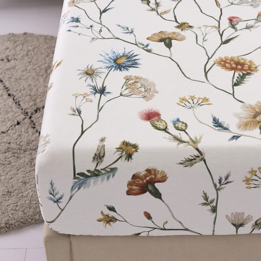 DAUAOTO 100% Cotton Sheets Set Twin Size Printed Bedding Sets, Up to 14" Deep Mattress, Foral Botanical Pattern Bedlinen Set