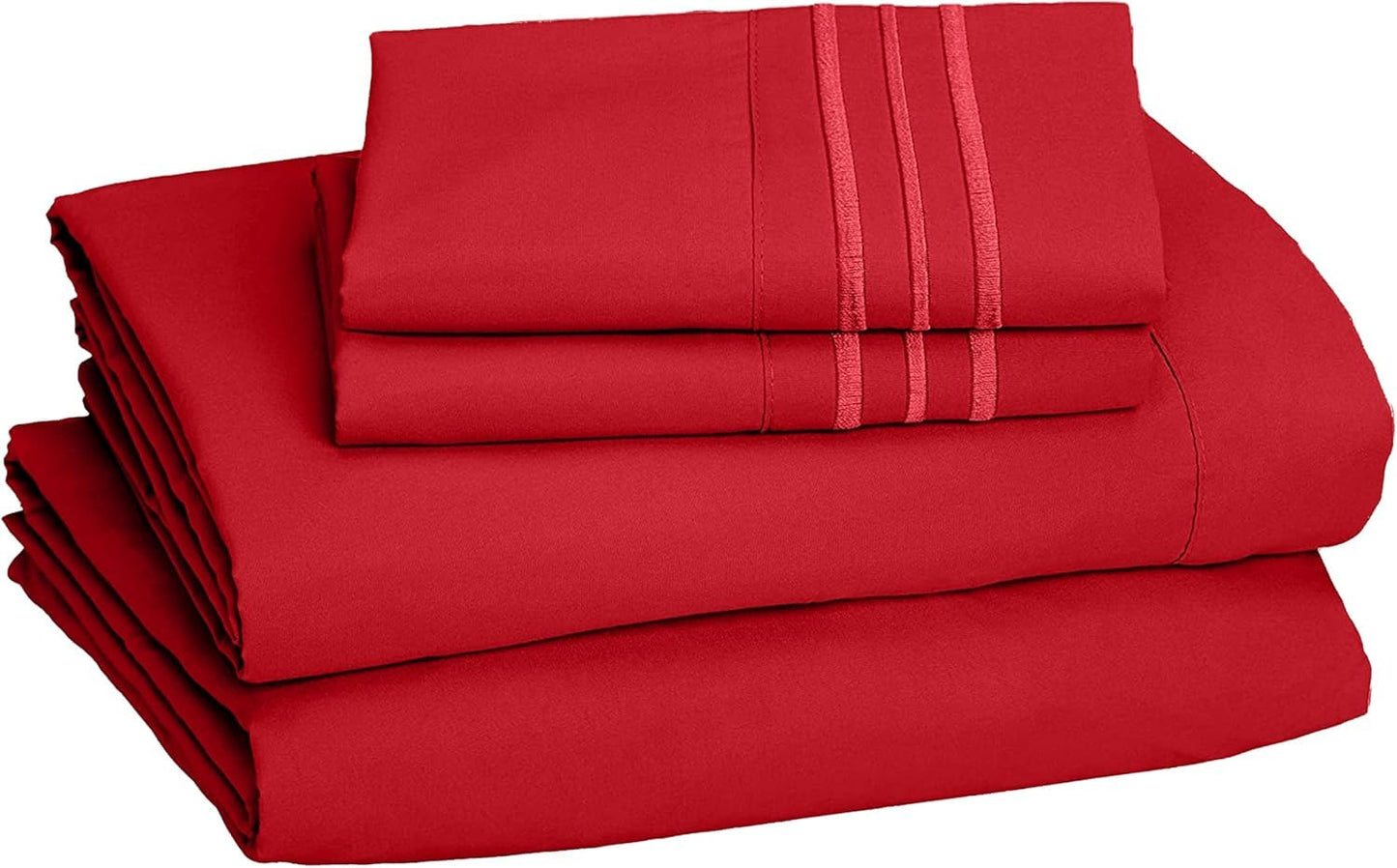CELINE LINEN Premium 1800 Hotel Quality Wrinkle-Resistant 4-Piece Microfiber Sheet Set - Luxury Ultra Soft and Breathable Bedding 16 Inch Deep Pocket 4PC Sheet Set, King, Red
