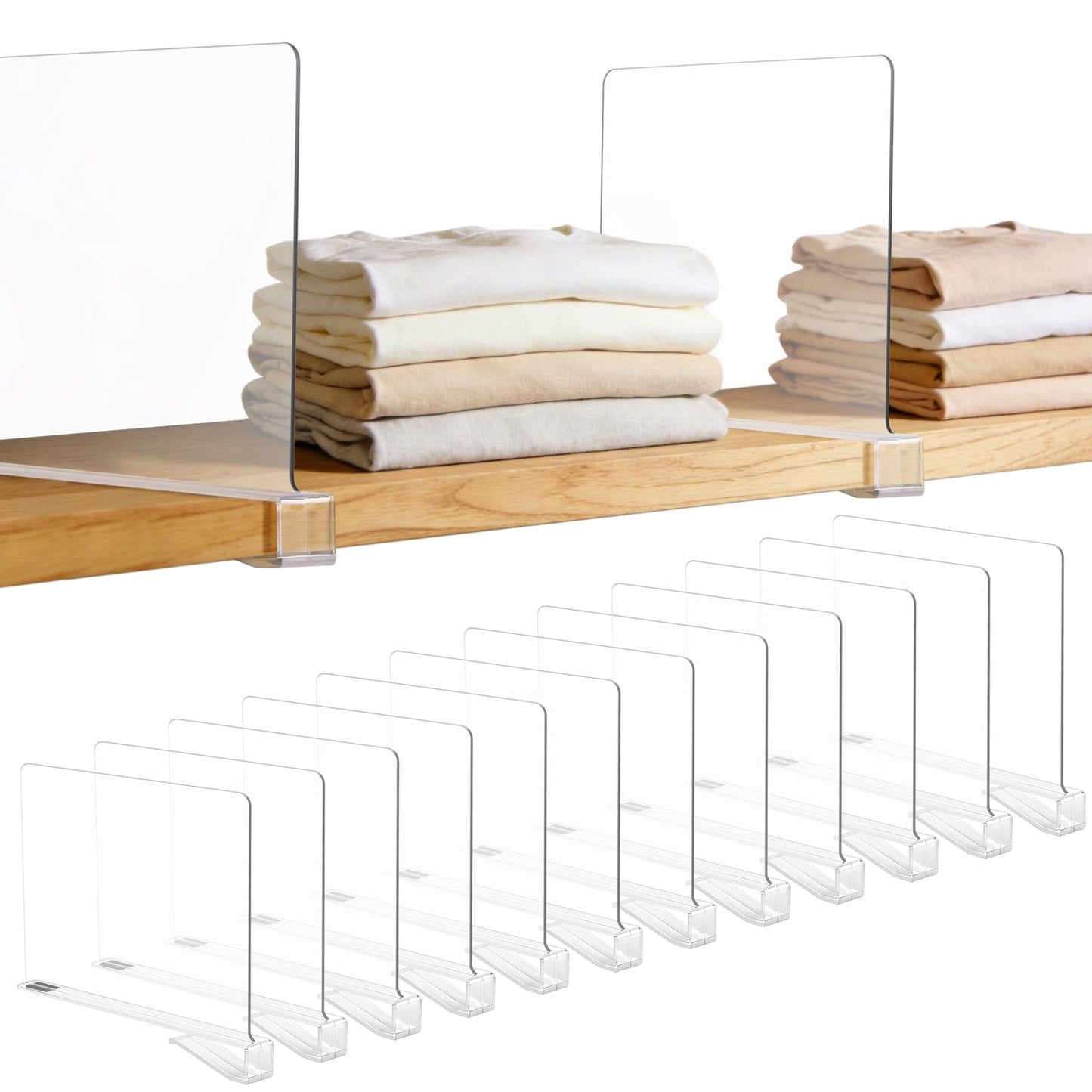 LoveBB 12 Pack Shelf Dividers for Closet Organizers and Storage, Clear Vertical Shelf Closet Separators for Sweater, Shirts, Clothes, Handbags