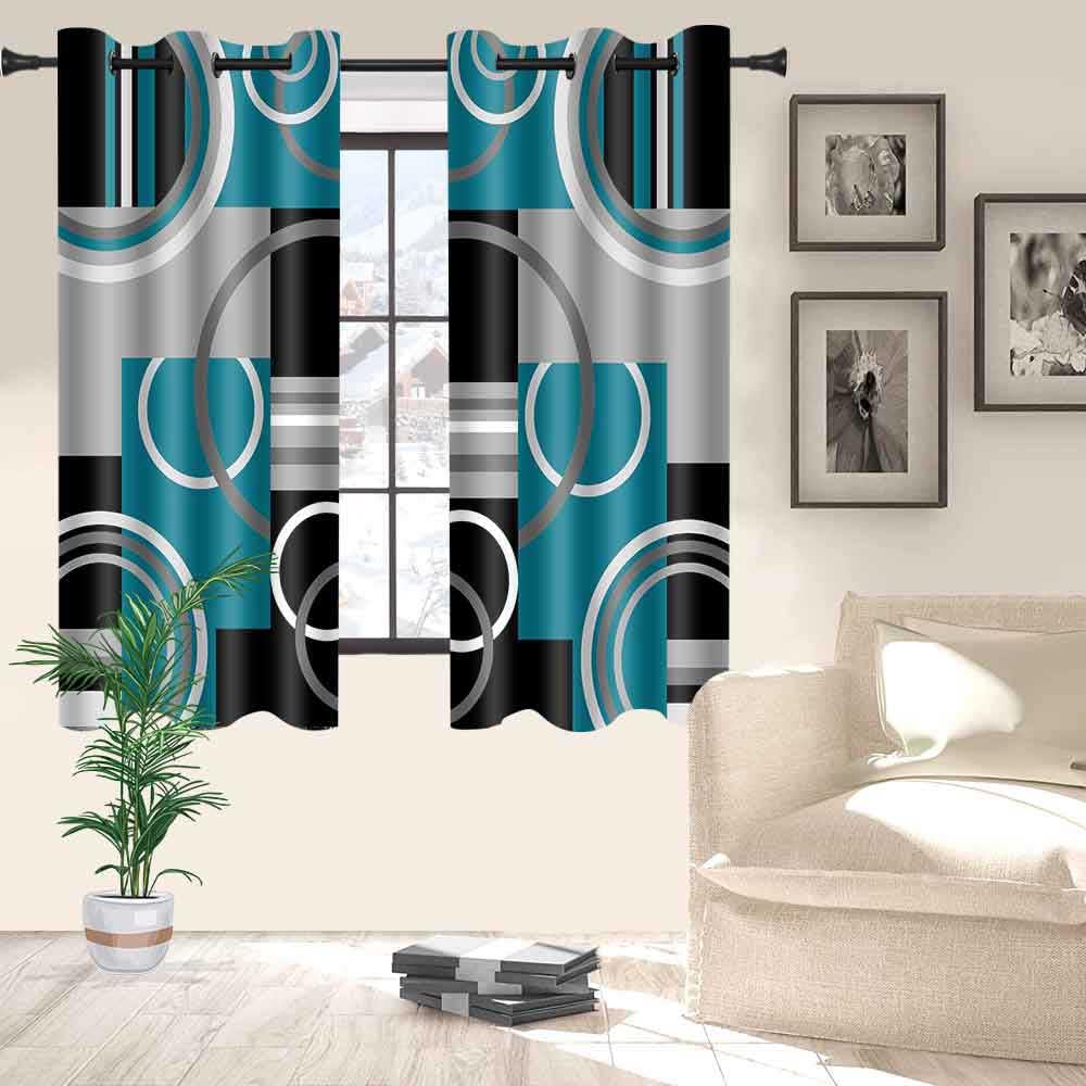 EOTDMS Teal Gray Geometric Blackout Curtains for Bedroom, White Gray Modern Abstract Plaid Circle Room Darkening Curtain Thermal Insulated Window Drapes for Living Room, 2 Panels, 42x63 inches Length