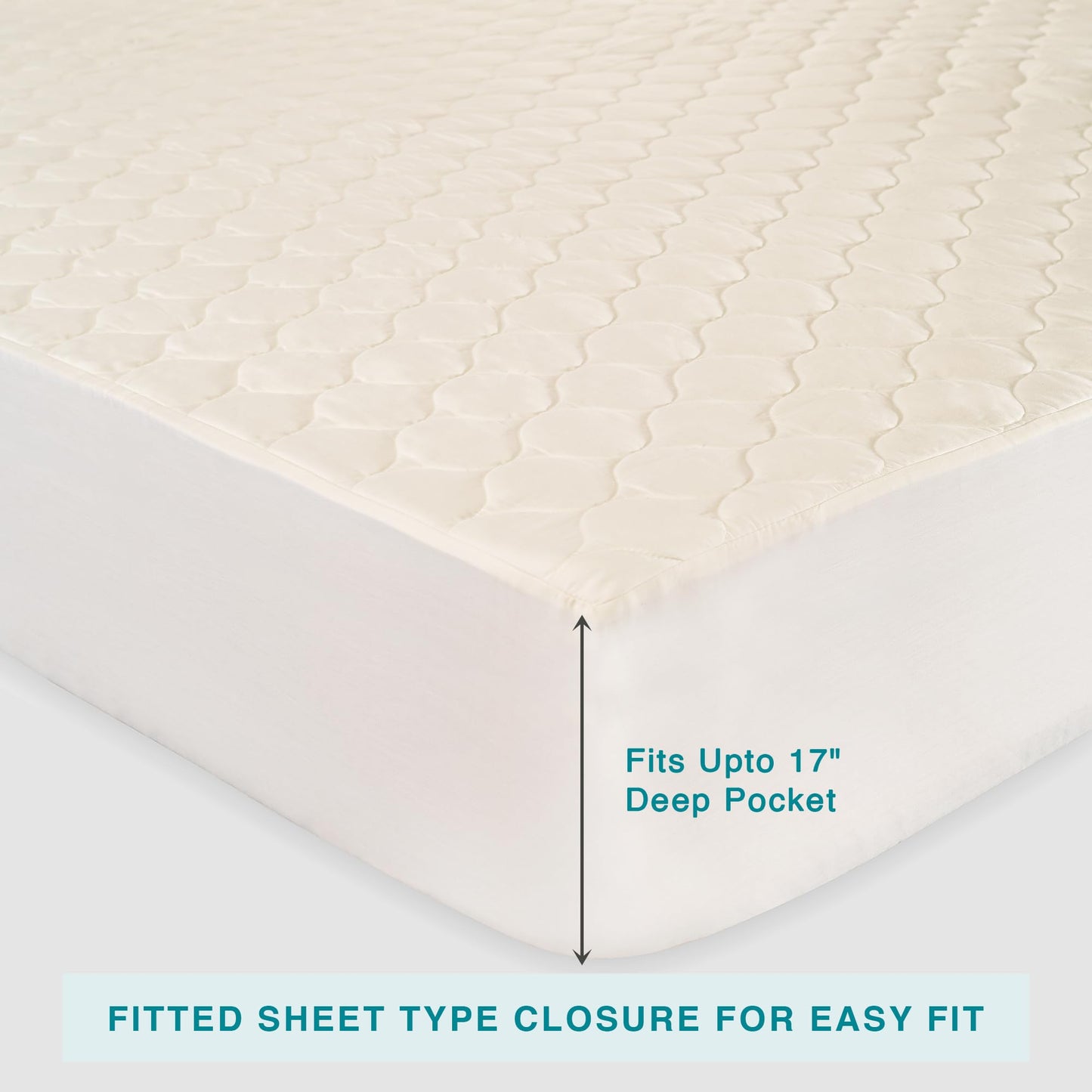 FABDREAMS Organic Quilted Mattress Protector King Size | Mattress Pad | Mattress Cover| Naturally Breathable | Noiseless| Fits up to 17" Deep Pockets| Temperature Regulating | Ivory