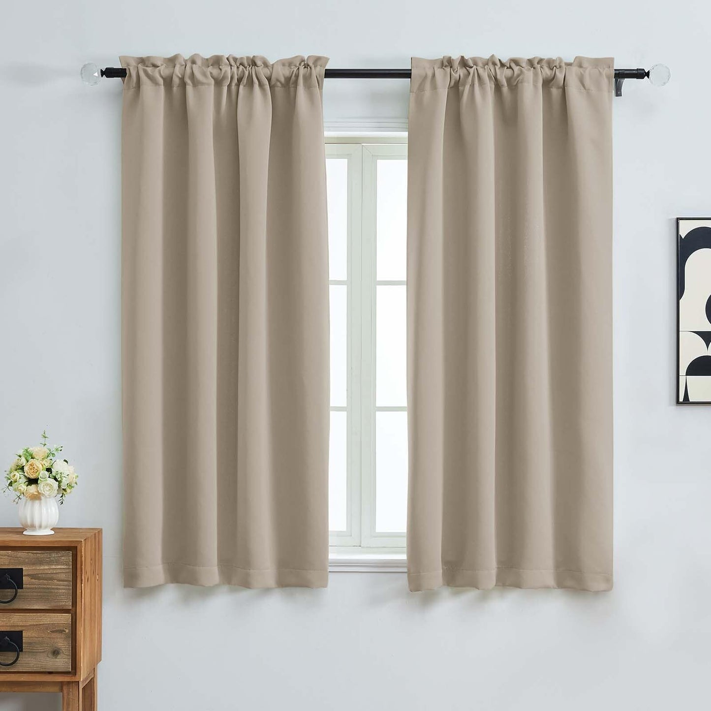OVZME Blackout Curtains for Bedroom 63 Inch Length 2 Panels, Protect Privacy Thermal Insulated Solid Curtains for Living Room, Rod Pocket Window Treatment Blackout Drapes, 2x40Wx63L, Biscotti Beige