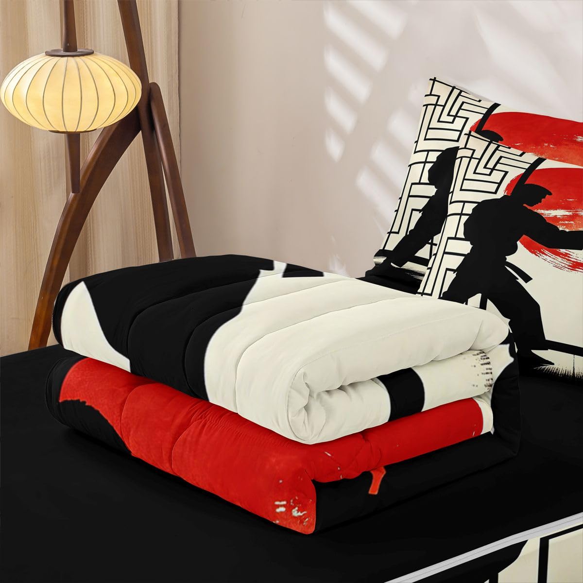 Feelyou Japanese Anime Comforter Set Full Samurai Zipper Bedding Set for Kids Boys Girls Exotic Style Bed in a Bag Microfiber with 2 Pillow Cases