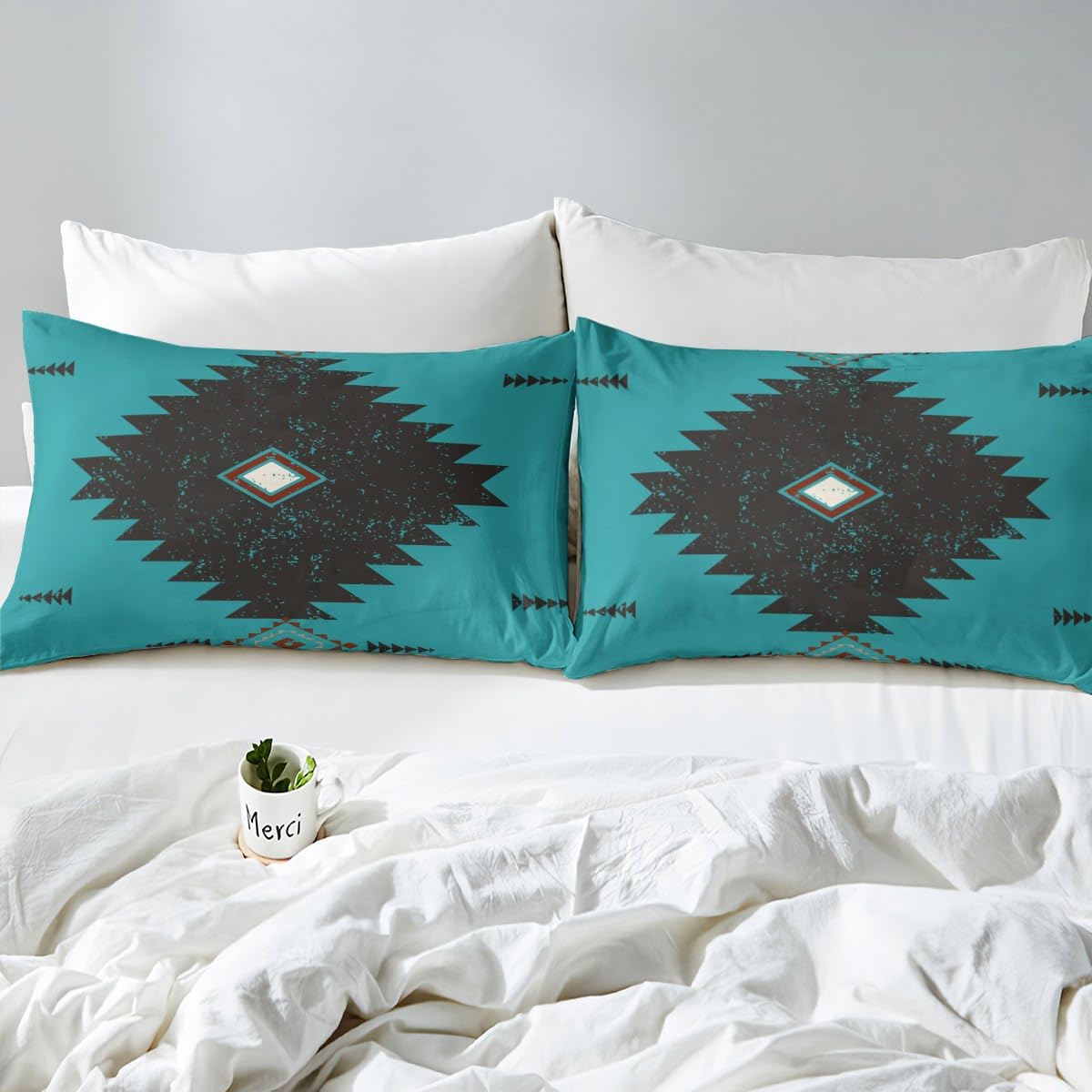jejeloiu Southwest Aztec Bed Sheets Set Queen Size Native American Bed Set Geometric Deep Pocket Fitted Sheet Boho Breathable Soft Lightweight Microfiber