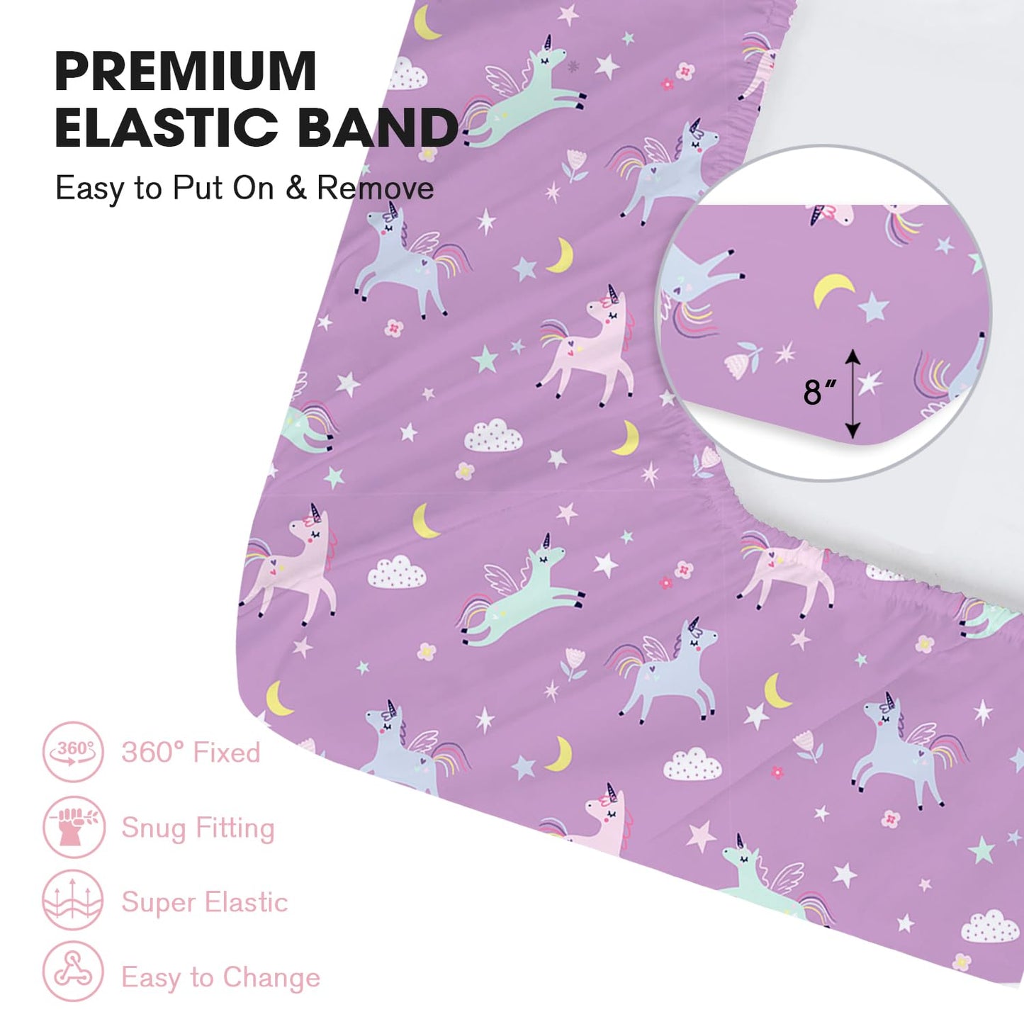 Little Grape Land Crib Sheets 2 Pack for Boys and Girls, Baby Neutral Crib Fitted Sheets for Standard Crib & Toddler Mattress, Super Soft Breathable Fitted Crib Sheet Set, Unicorn