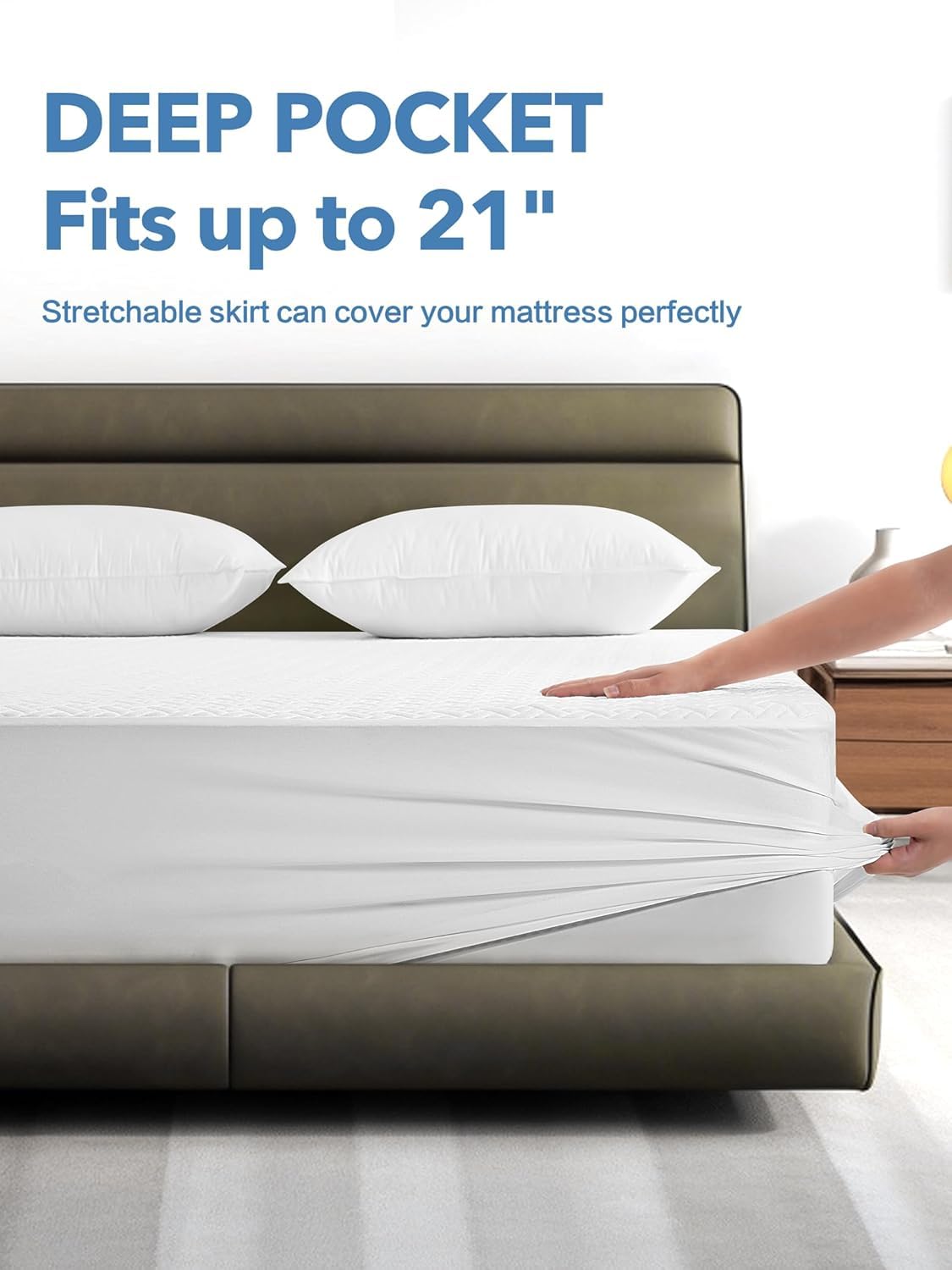 Queen Waterproof Mattress Protector, Premium Viscose from Bamboo Mattress Pad Ultra Soft Breathable, Noiseless Mattress Cover Fitted 8"-21" Deep Pocket