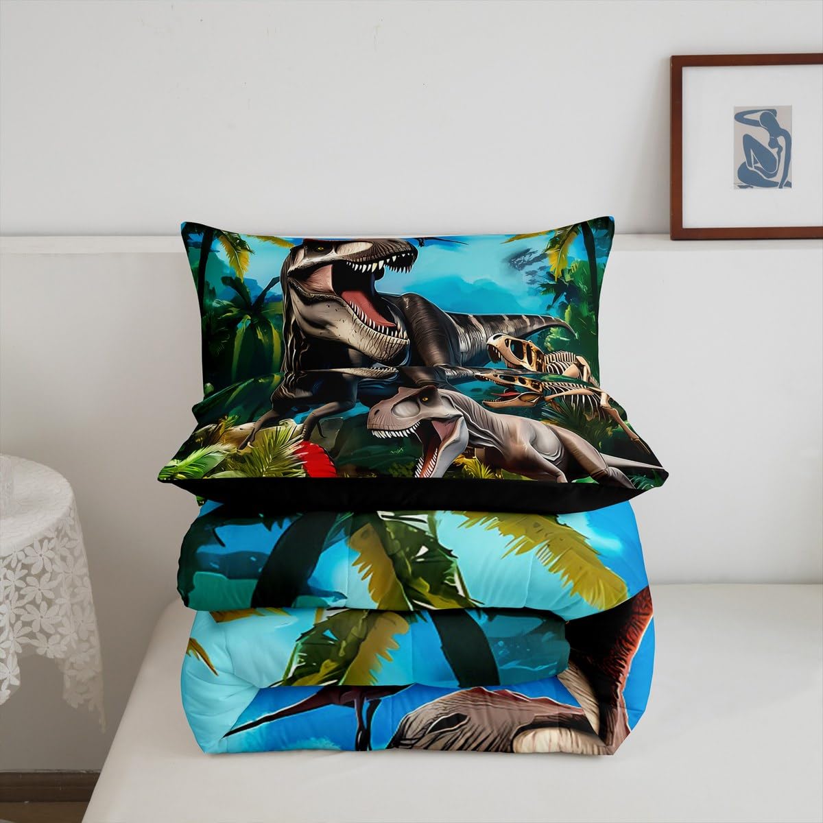 Feelyou Dinosaur Comforter Set Twin Size Dino Bedding Set for Boys Girls Children Jungle Dino Duvet Quilt Room Decor Wild Animal Breathable Soft Microfiber All Season 2Pcs