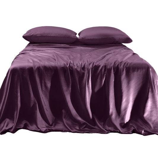 Elegant Comfort Luxurious 4-Piece Silky Satin Sheet Set, Skin and Hair Friendly, Wrinkle, Fade, Stain Resistant with Deep Pockets Fitted Sheet, Cooling Soft Satin Sheet Set, Twin XL, Purple
