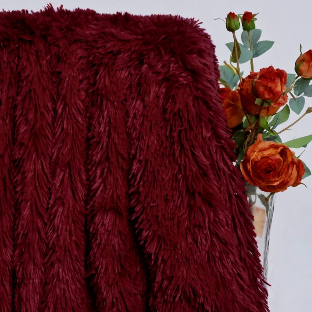 MYRU Plush Super Soft Blanket Bedding Sofa Cover Furry Fuzzy Fur Warm Throw Qulit Cozy Couch Blanket for Winter (51"x 63", Wine Burgundy Red)