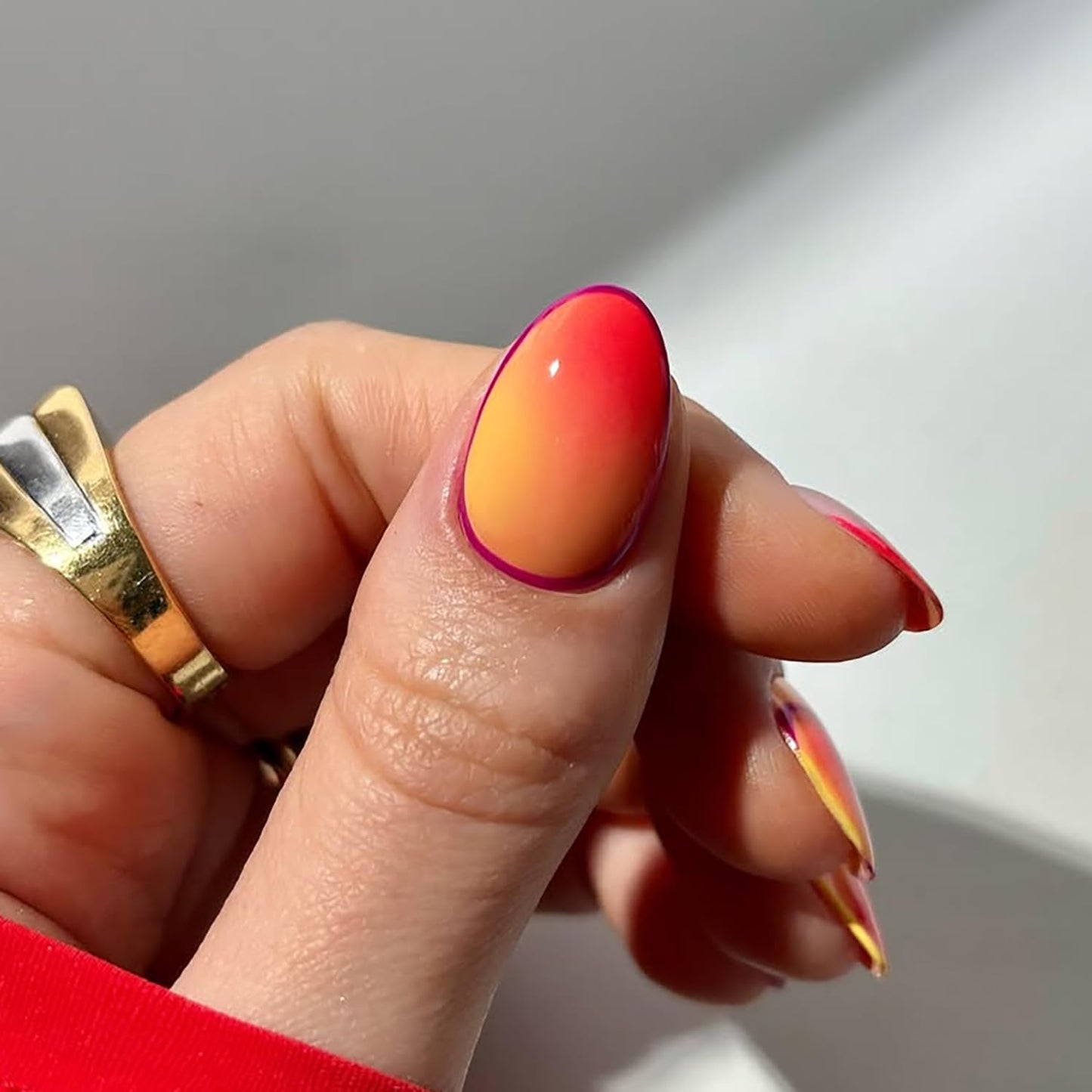 French Tip Press On Nails Almond Short Fake Nails Red Nail Press Ons Acrylic Artificial False Nails With Stripe Gradient Designs Full Cover Glue On Nails Glossy Stick On Nail For Women