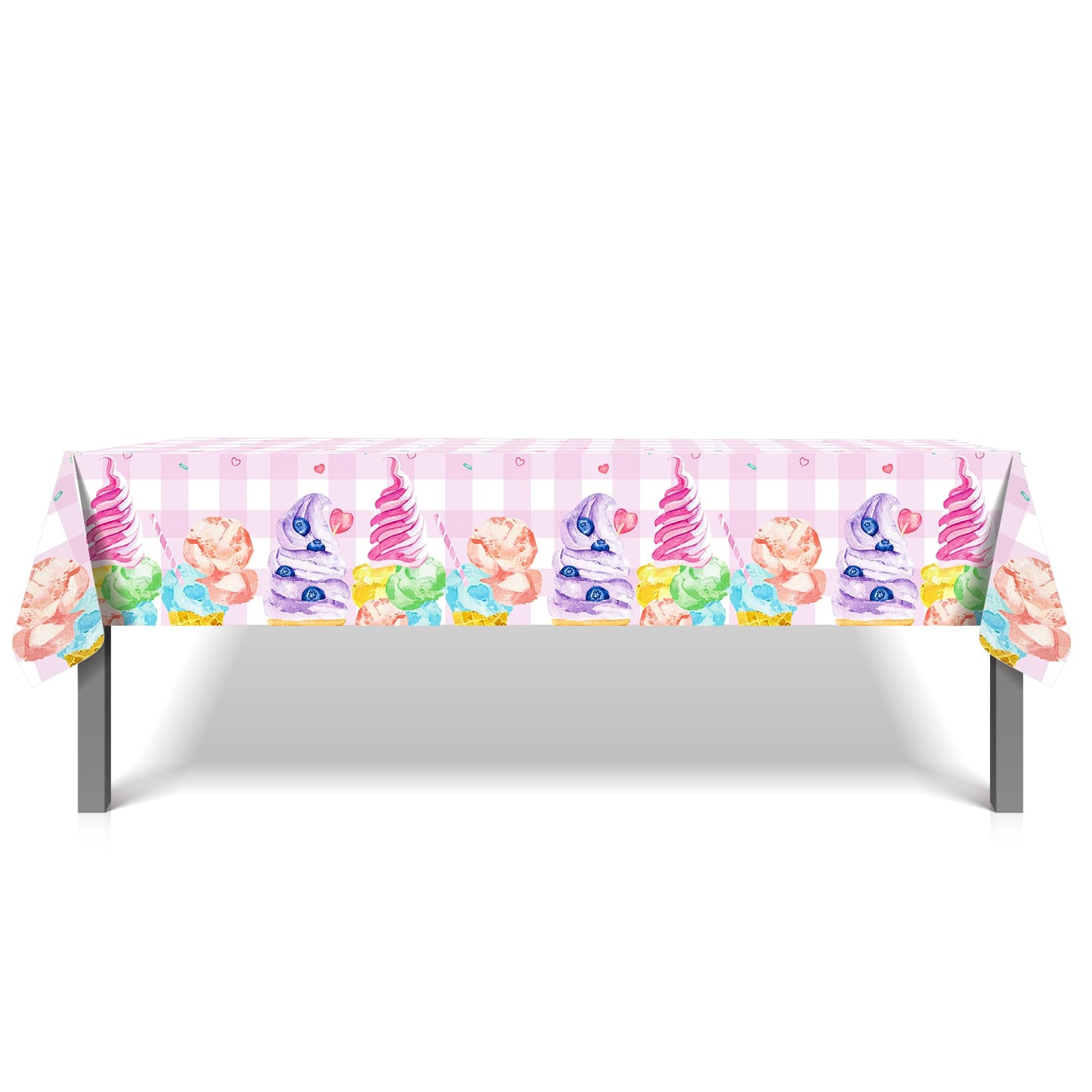 CC HOME 1Pc Ice Cream Cake Party Plastic Tablecloth 54 x 87 Inch Summer Sweet Ice Cream Long Rectangular Table Cover for Buffet Ice Cream Party Holiday Dinner Picnic Tablecloth for Kitchen Event Use