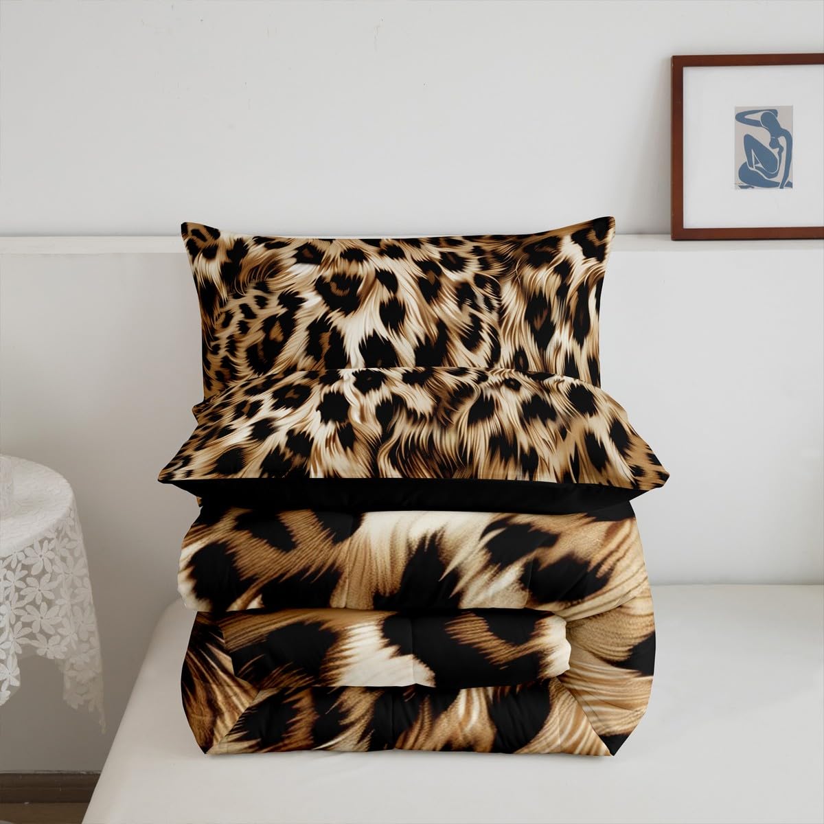 Feelyou Leopard Print Comforter Set - Cheetah Print Bedding Set for Kids - 1 Comforter Set with 2 Pillowcases - Full Size