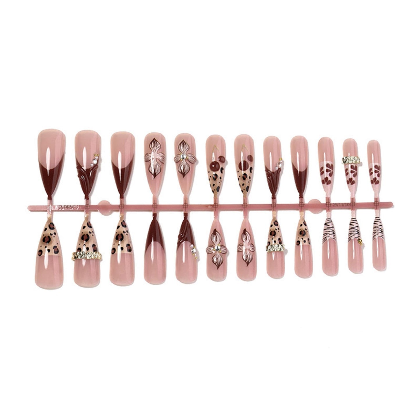 Almond Press on Nails Long Fake Nails Red Artificial Nail Seeneey Red Floral and Cherry Leopard Designs Cute Stick on Nail for Women 24pcs
