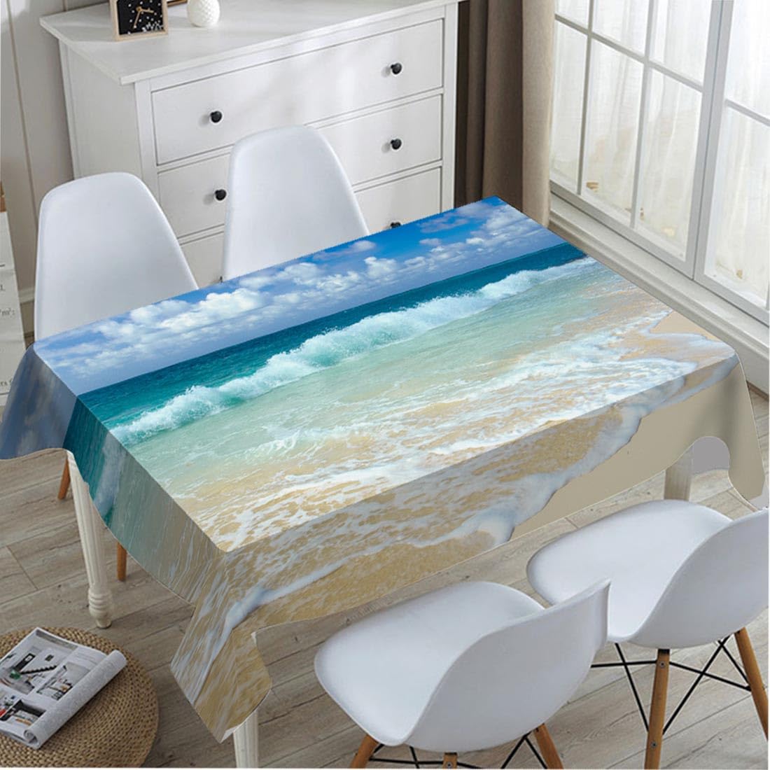 TKS MITLAN Ocean Beach Tablecloth Decor Clouds Coast Sky Wave Sunny Scenic Table Cloth Dining Room Kitchen Table Cover 60" X 84" Oblong/Rectangle