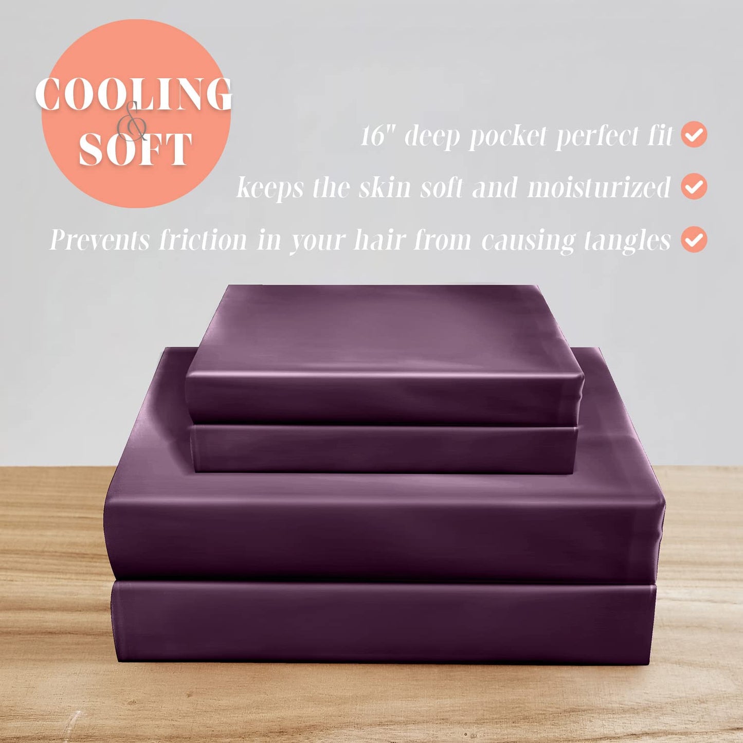 Elegant Comfort Luxurious 4-Piece Silky Satin Sheet Set, Skin and Hair Friendly, Wrinkle, Fade, Stain Resistant with Deep Pockets Fitted Sheet, Cooling Soft Satin Sheet Set, Twin XL, Purple