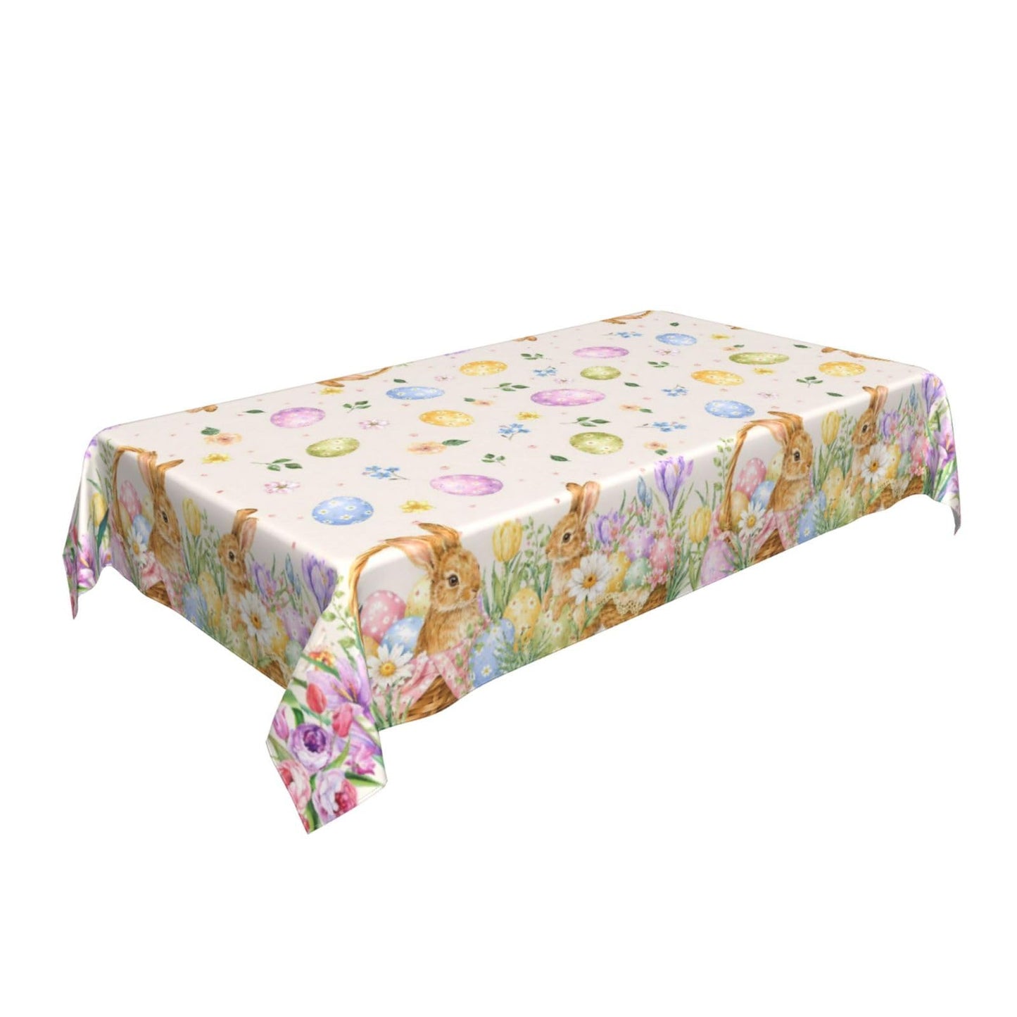 mutakin Easter Eggs Tablecloth Bunny Egg Rectangle Table Cloth Washable Table Cover Waterproof for Decoration Kitchen Dining Room 60x90 Inch