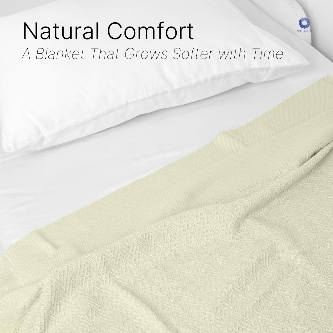 9Threads 100% Cotton Herringbone Weave Blankets, 66" X 90" Twin, Throw Blanket for Bed, All Season Cotton Blanket, Cozy Blanket,Throws & Bed Blanket, Throw Blanket for Couch, Modern Home Decor -Sage