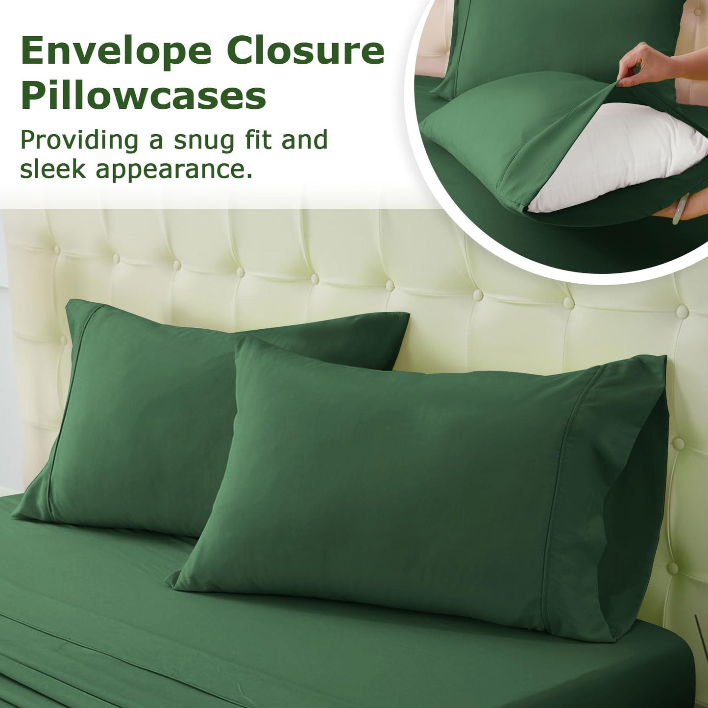 Homilay Queen Size Bed Sheet Set - 4 Piece Soft Microfiber Sheets with Deep Pockets, Cooling Technology, and Wrinkle-Free Pillowcase. Hotel-Quality, Durable Bedding, Eden Green