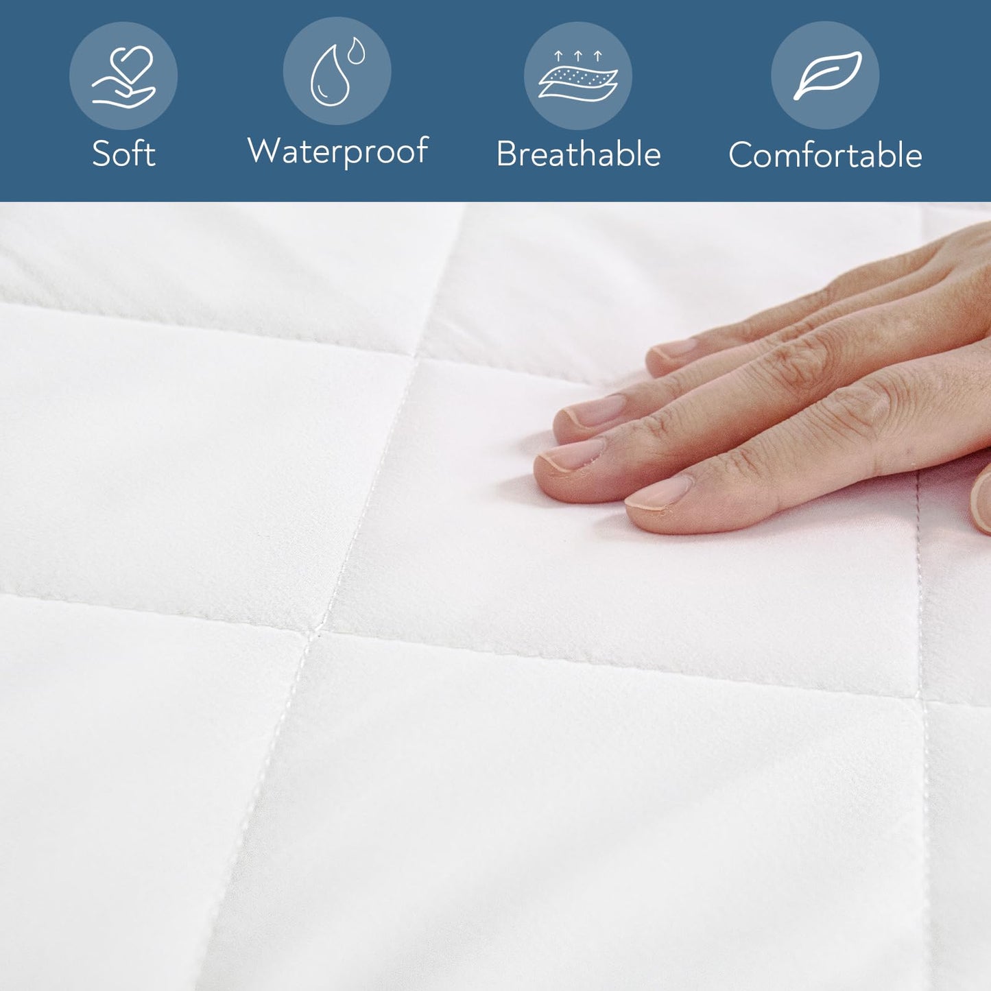 Queen Mattress Pad, Queen Mattress Protector Quilted Waterproof, Mattress Cover Fitted, Mattress Topper, Up to 20 Inch, White