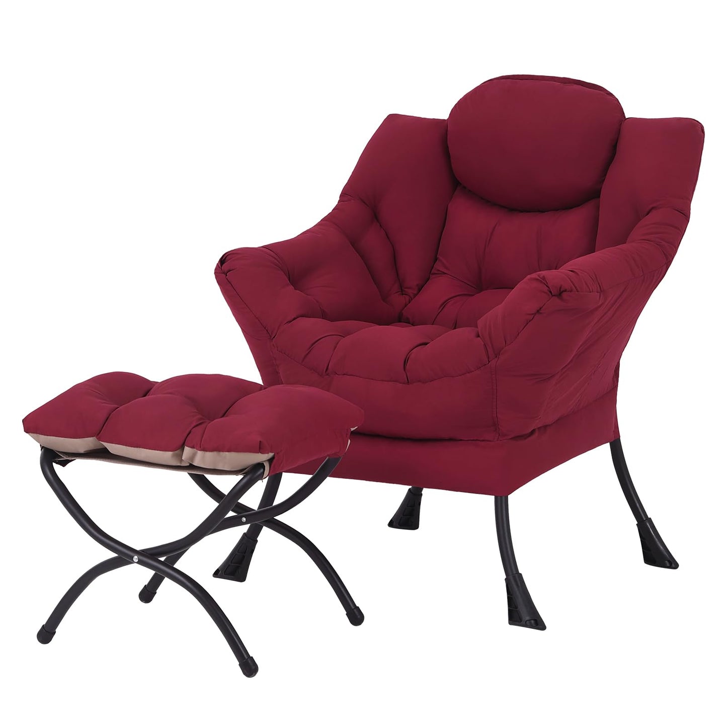 Welnow Lazy Chair with Ottoman, Modern Accent Chair with Armrests and a Side Pocket, Leisure Sofa Armchair, Reading Armchair with Footrest for Small Space, Burgundy