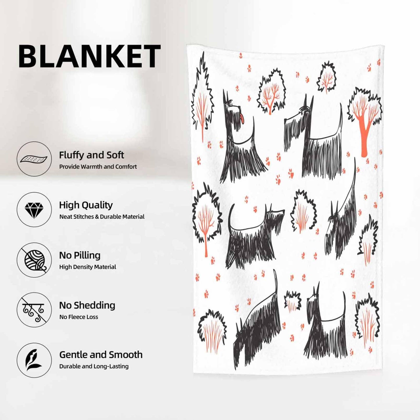 Throw Blanket 50x60 Inch,Dog Sketch Animal Scottie Terrier Cozy Soft Lightweight Fuzzy Flannel Blanket 60x50 Inch Suitable for Couch Bed Sofa Living Room in All Seasons