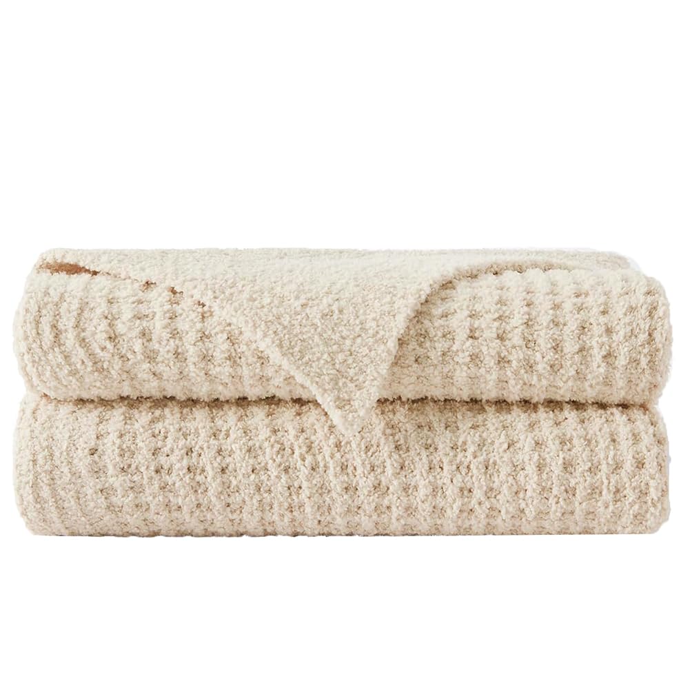 SLEEP ZONE Throw Blankets for Couch, Waffle Weave Blanket Soft Cozy Lightweight Warm Decorative Knit Throw Blankets for Bed, Sofa, Living Room (50x60in, Light Beige)