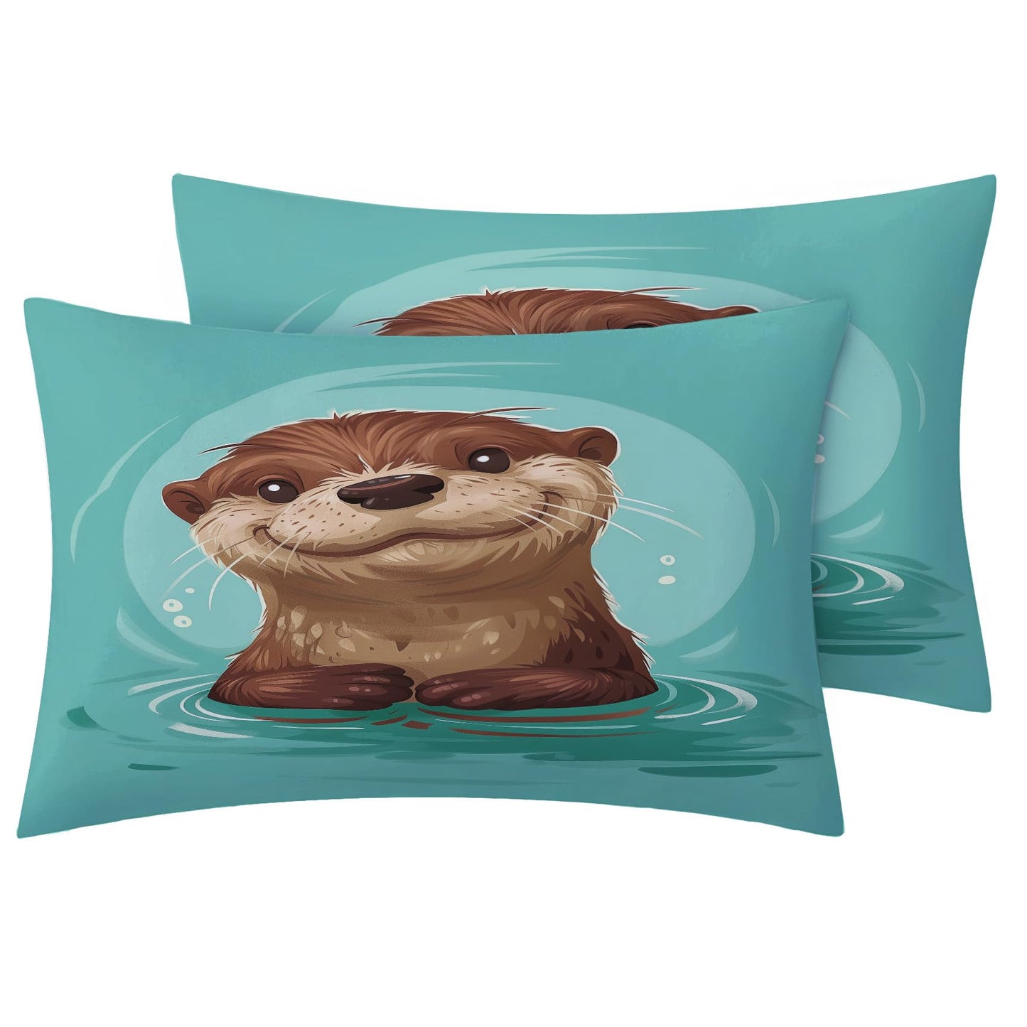 Rejkxyw King Size Sheets Set Cute Otter - Cartoon Animal Bed Sheets - Kids Boys Girls Sheet Set - 12 Inch Deep Pocket - Ultra Soft Winkle Free Microfiber Bedding Sheets & Pillowcases 4 Piece