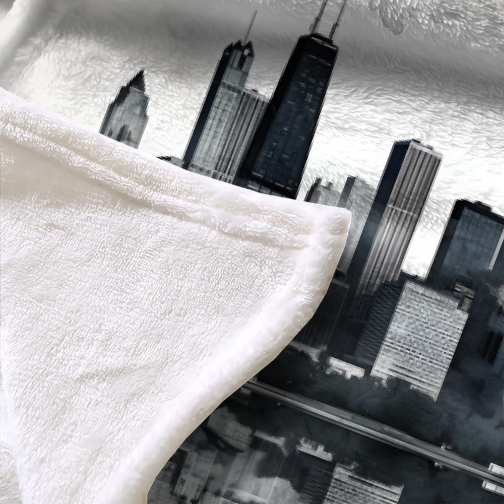 PAOABIU City Skyline Blanket Throw, Metropolis Panorama Throw Blanket for Couch, Modern Breathable Bed Throw, Grey Multicolor Lightweight Fleece Blanket Kids 30"x 40" Camping & Travel Blanket