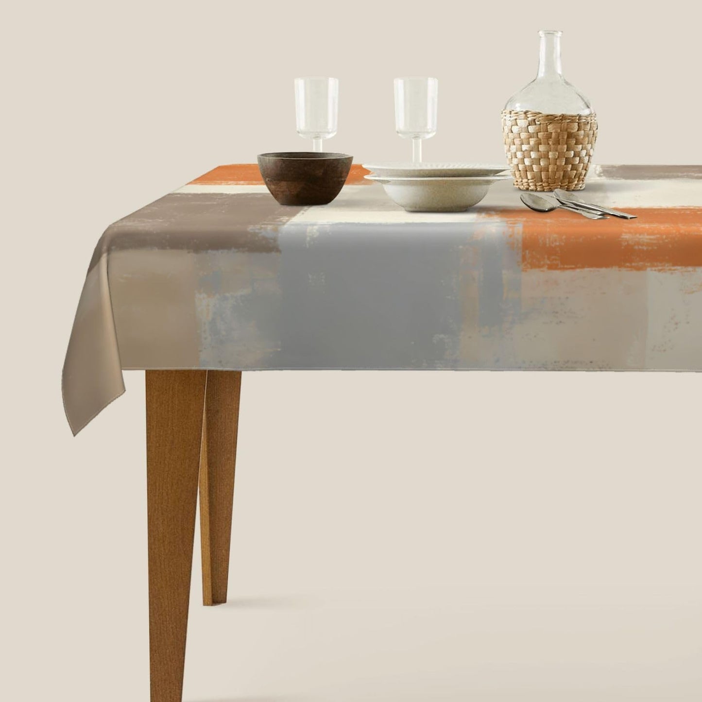 mutakin Orange Grey Abstract Rectangle Tablecloth Waterproof Geometric Table Cloth Washable Table Cover for Decoration Kitchen Dining Room 60x90 Inch