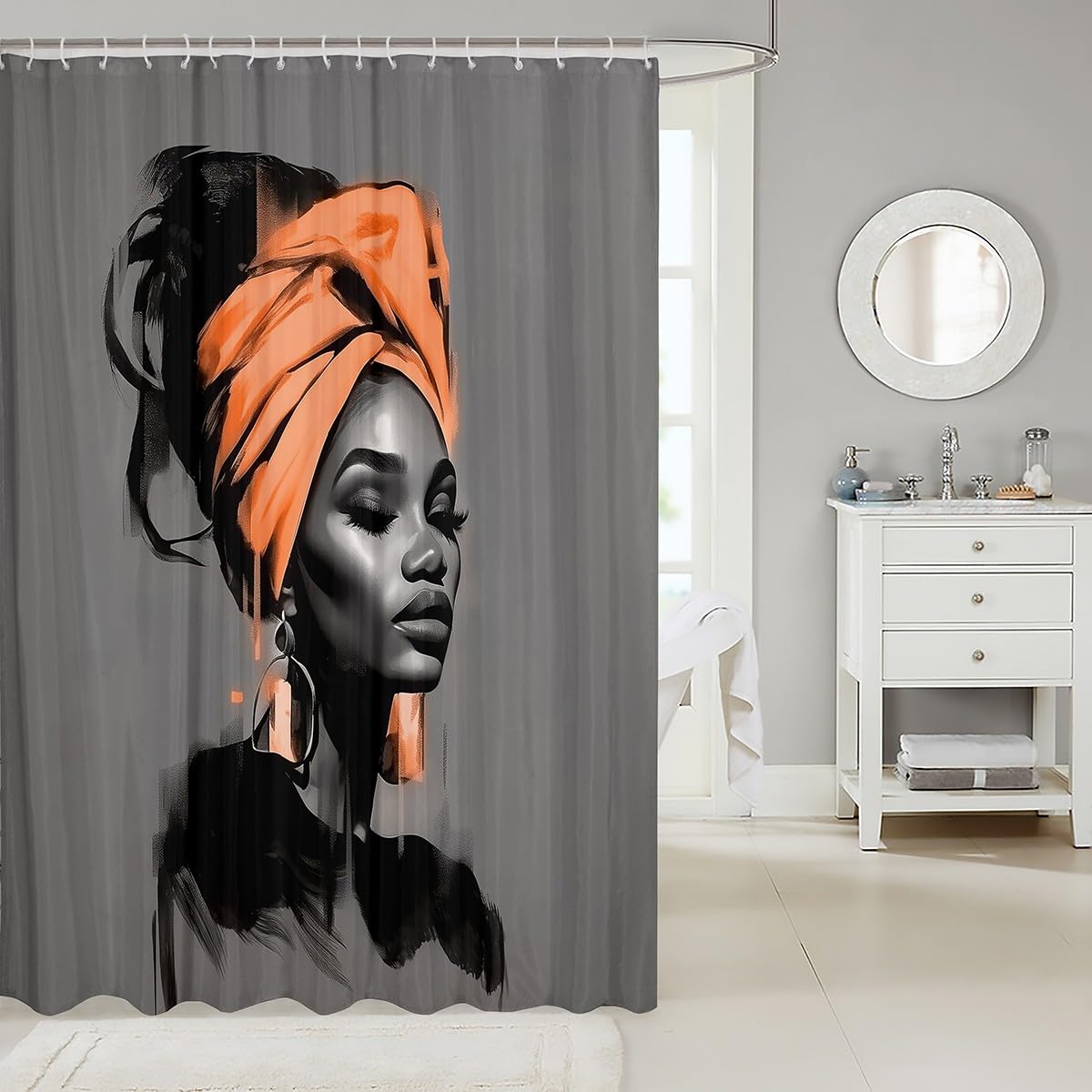 jejeloiu Black Women Shower Curtain for Bathroom Decor 72"x72" African American Woman Bath Curtain for Boys Girls Teens Orange Abstract Bathroom Accessories for Stalls Bathtubs Modern