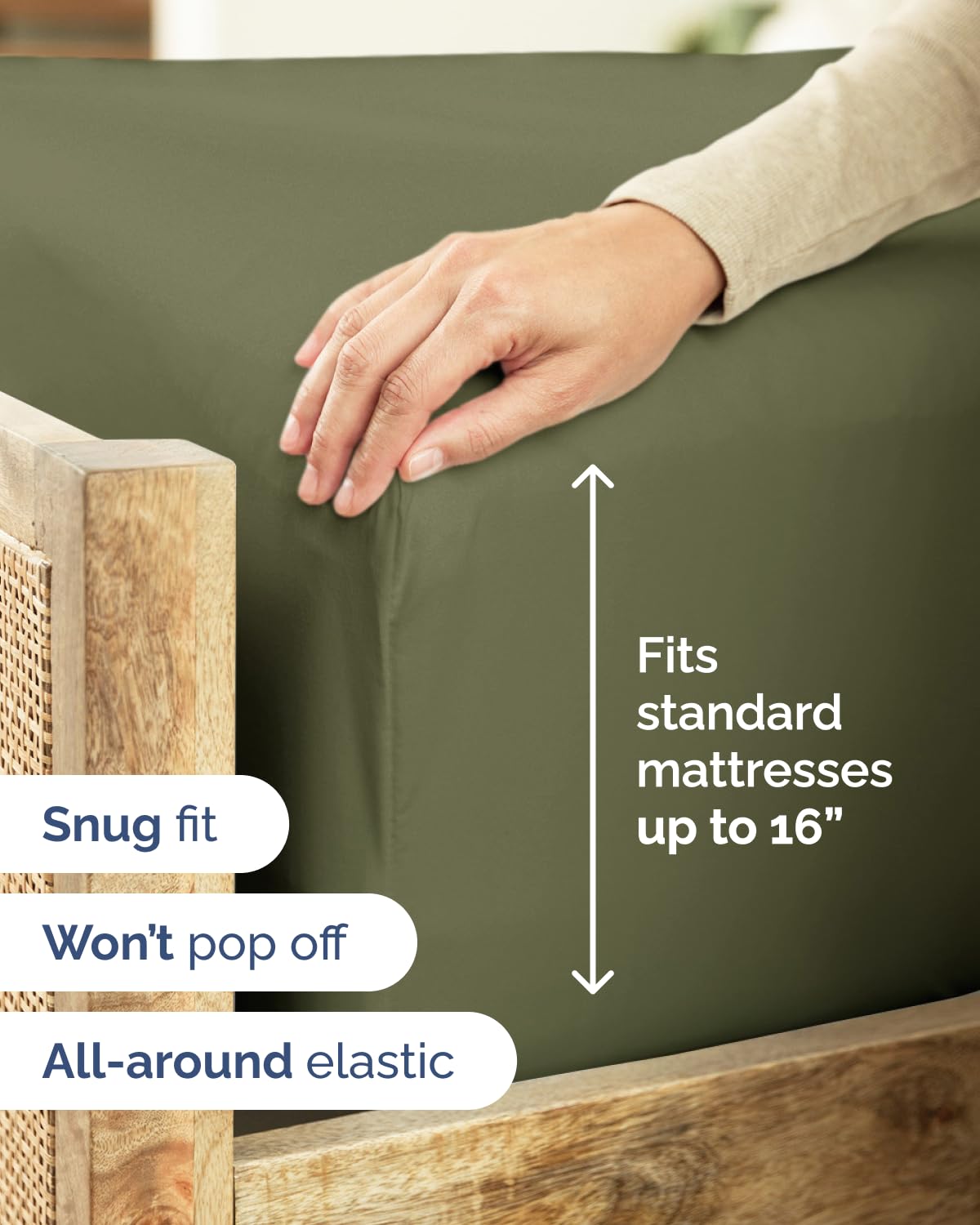 Full Size Fitted Bed Sheet - Pack of 2 Single Fitted Bottom Sheet Only - Fits Mattress Up To 16" Deep Pockets - Extra Soft, Cozy, Breathable & Cooling - Hotel Quality, Fade & Wrinkle Free - Sage Green