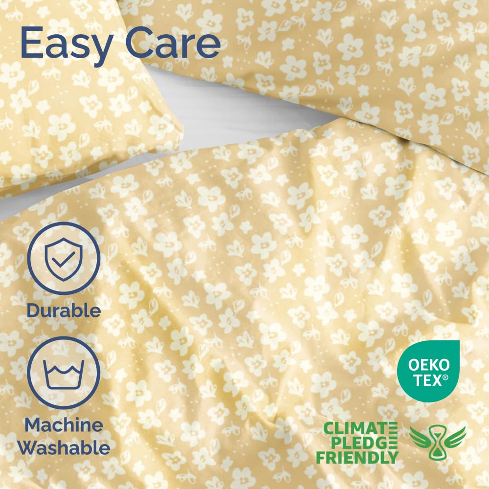 Duvet Cover Full Size Set - Extra Soft Floral Duvet Cover 80 x 90 with 2 Pillow Shams - Comfy, Cozy, Breathable Floral Bedding Set - Hotel Luxury & Fade Free w/ Zipper Closures & Ties - Yellow Meadow