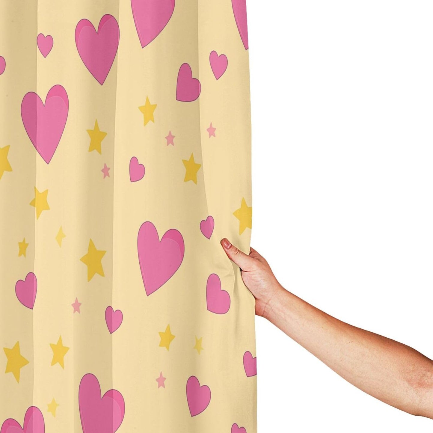HSYOYO Pink Hearts Yellow Shower Curtains for Bathroom Waterproof Shower Curtain Set with 12 Plastic Hooks Washable Bathroom Curtain Modern Bathroom Decor 72" W x 72" L