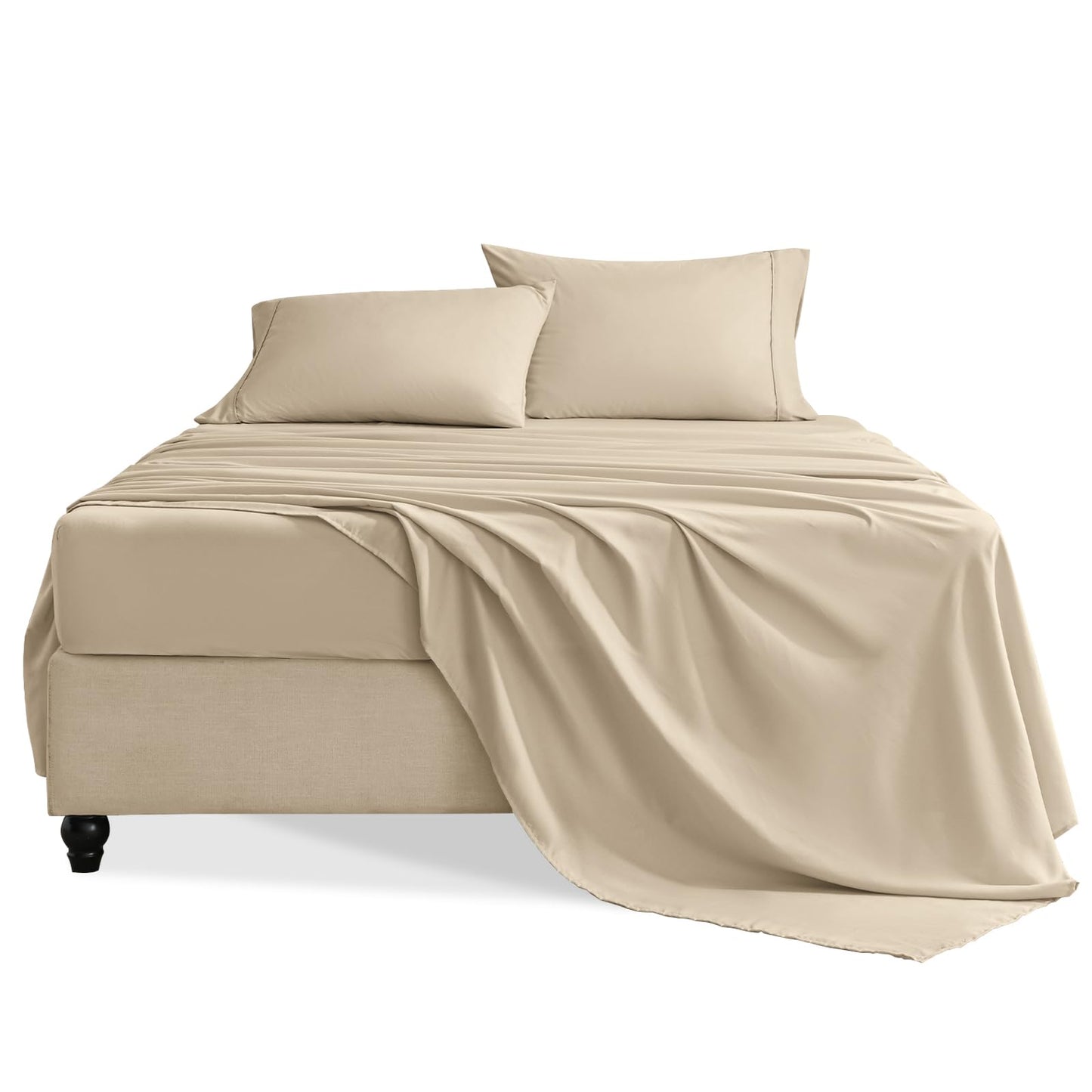 Swiftify Twin Sheets Set, 3 Pieces Hotel Luxury Soft Microfiber Bed Sheets Set, Up to 16" Deep Pockets, Oeko-Tex Sheets with Elastic, Breathable, Wrinkle Free (Beige, Twin)