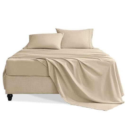 Swiftify Twin Sheets Set, 3 Pieces Hotel Luxury Soft Microfiber Bed Sheets Set, Up to 16" Deep Pockets, Oeko-Tex Sheets with Elastic, Breathable, Wrinkle Free (Beige, Twin)