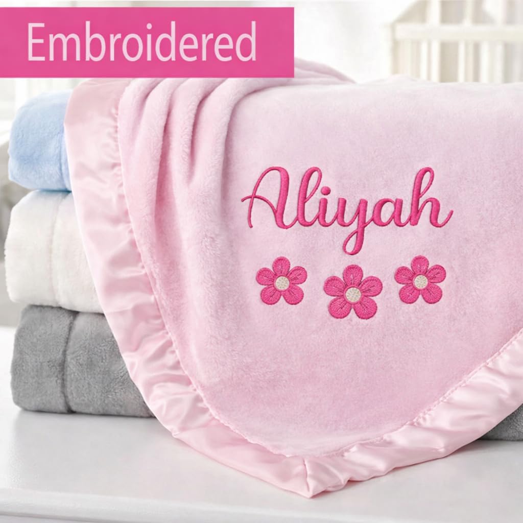 Personalized Baby Blanket for Girls - Newborn or Infant Gift with Name - Personalized Baby Blankets for Girls - Baby Blankets Newborn - Custom Pink Blanket - Custom Baby Blanket