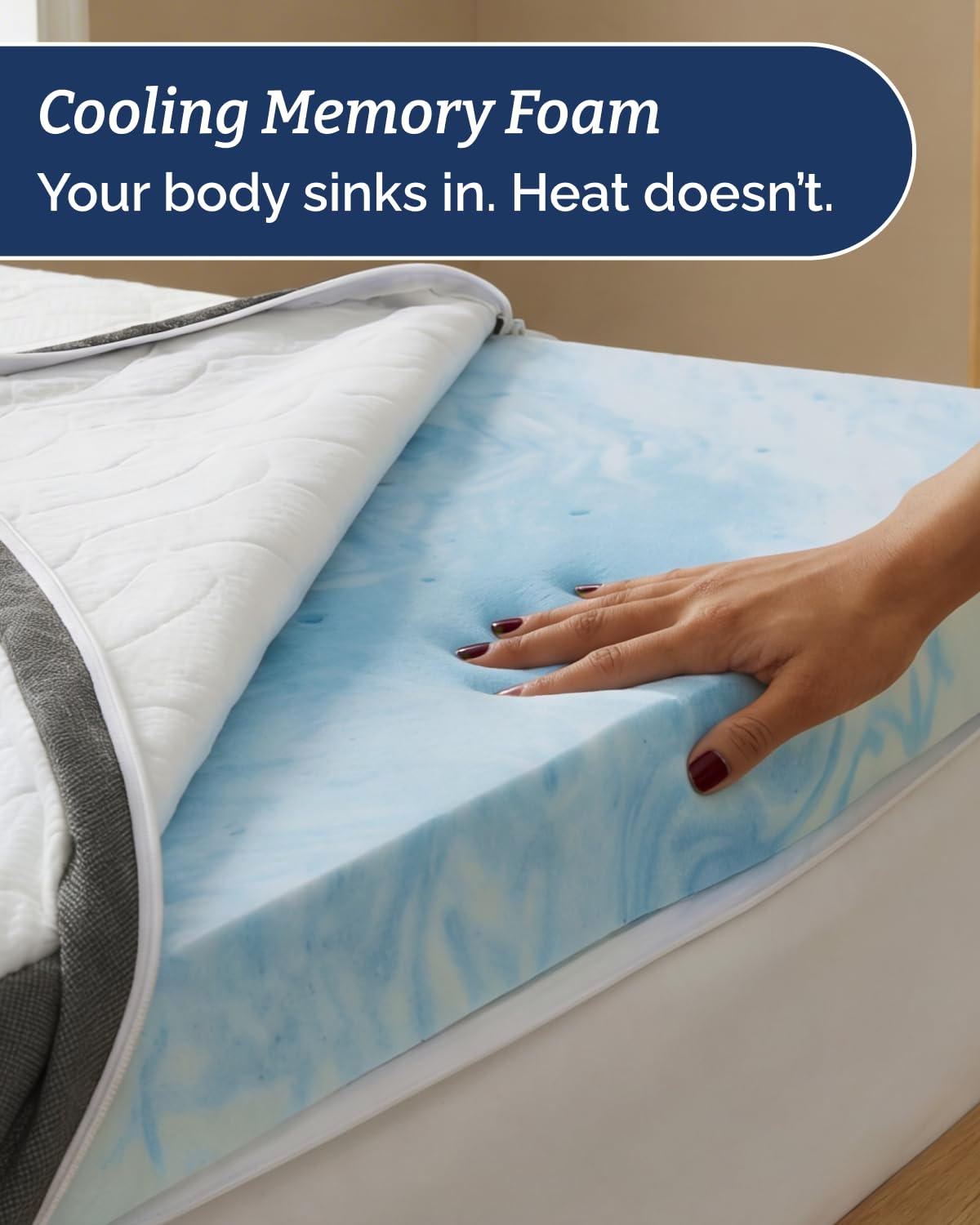 Mattress Topper - 3 Inch Memory Foam Mattress Topper with Cooling Cover for Hot Sleepers - Plush, Thick & Comfy - Pain & Pressure Relief - Full Size Mattress Pad with Straps & Removable Washable Cover