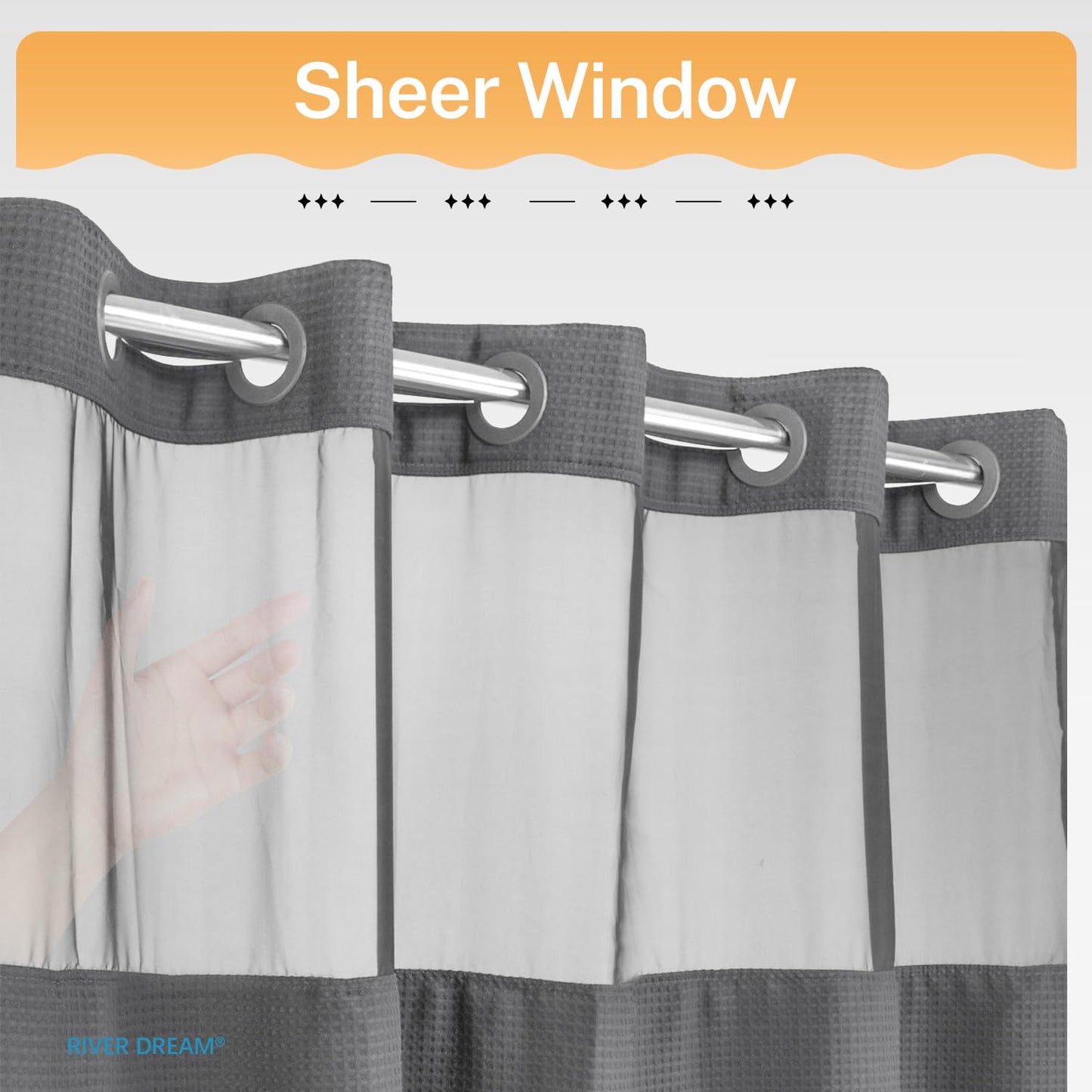 River Dream Heavyweight Grey No Hooks Required Dotted Waffle Weave Shower Curtain with Snap in Liner - 71W x 74H,Hotel Grade,Spa Like Bath Curtain,Gray