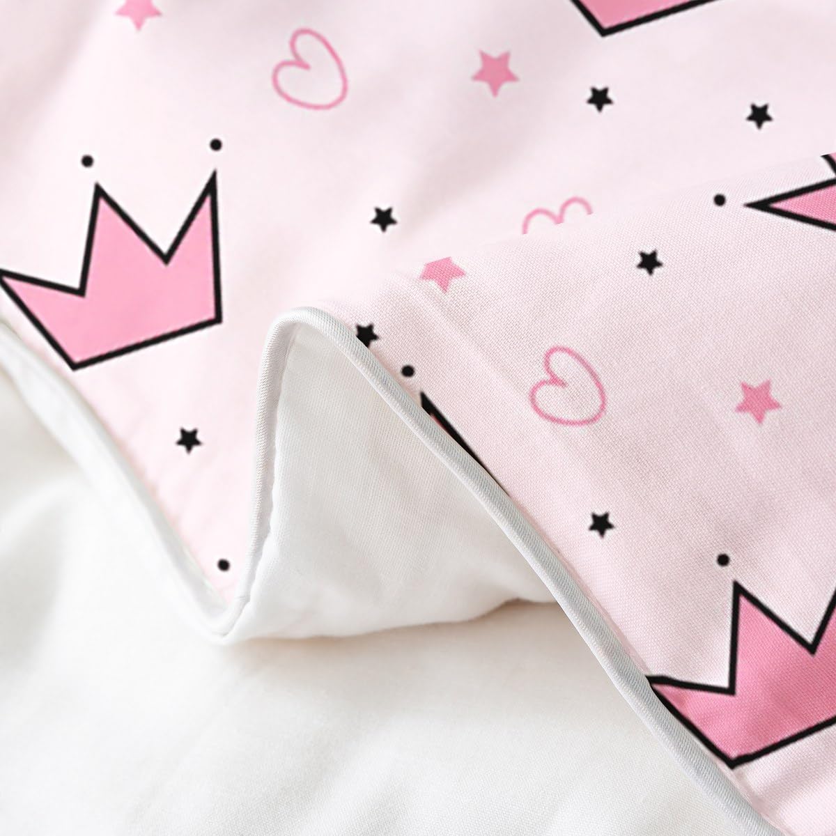 Manfei Princess 100% Cotton Duvet Cover Set Twin Size, Pink Crown Print Bedding Set 2pcs, Cute Crown Hearts Stars Print Quilt Cover, Kids Girls Women Room Decor, 1 Pillowcase,No Comforter